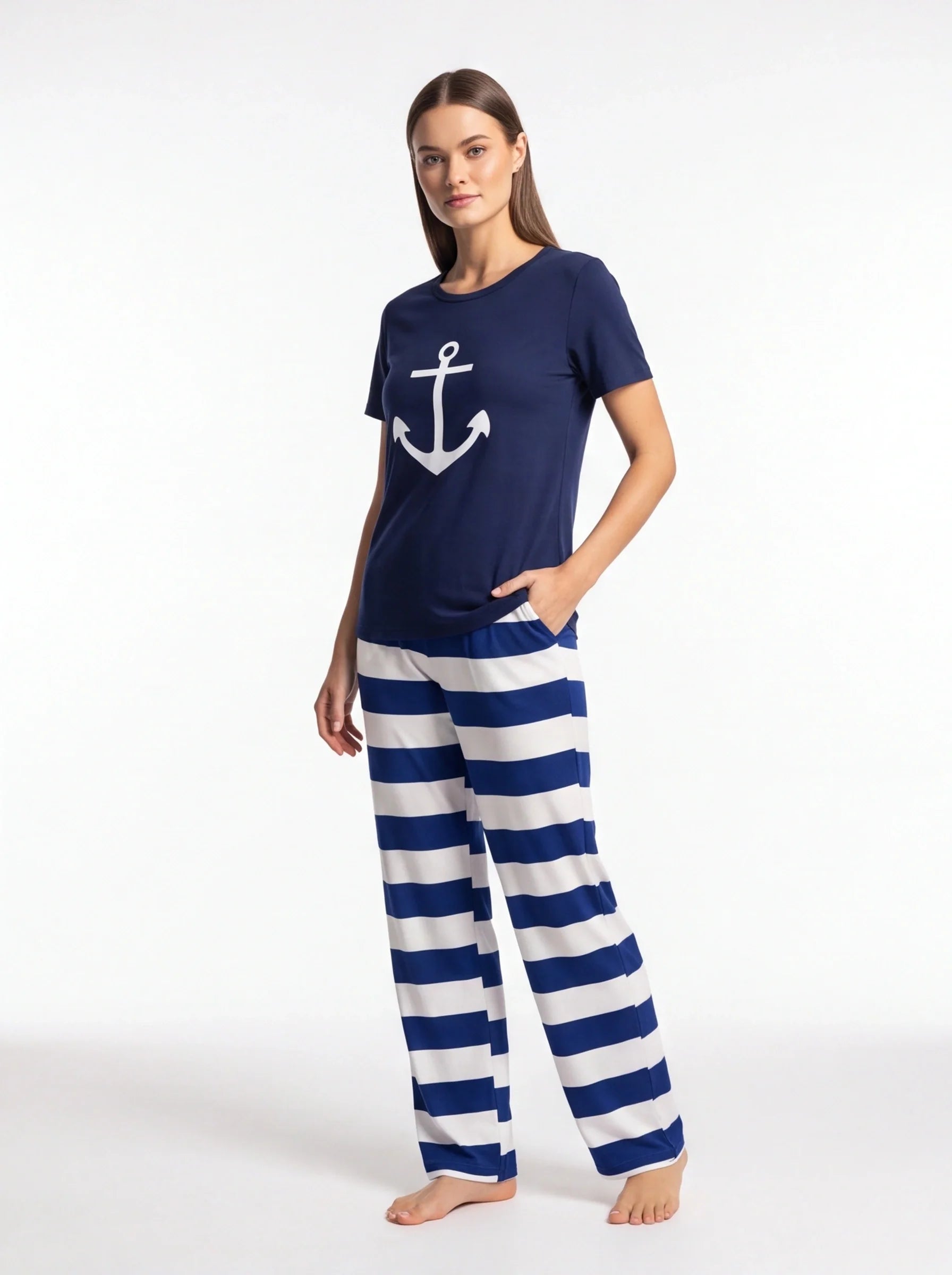 Nautical Dreams Women's Pajama Set | Soft Fabric & Anchor Design