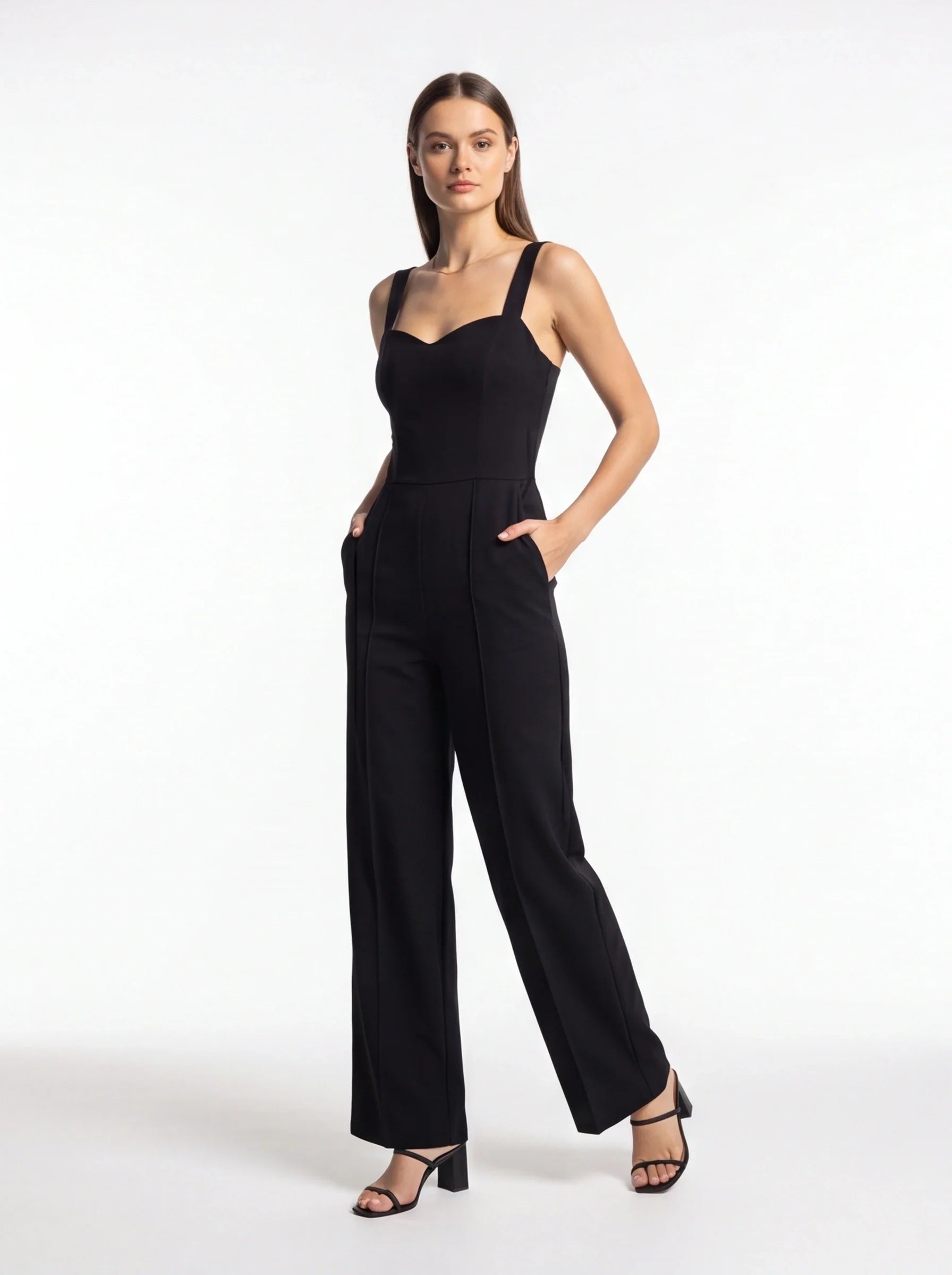 Elegant Black Women's Jumpsuit with Tailored Fit and Pockets - Jamota