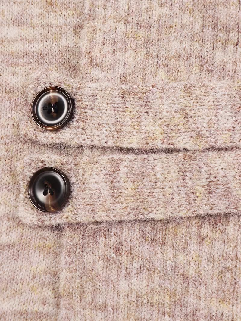 Shawl Collar Open Front Button Tab Ribbed Cardigan