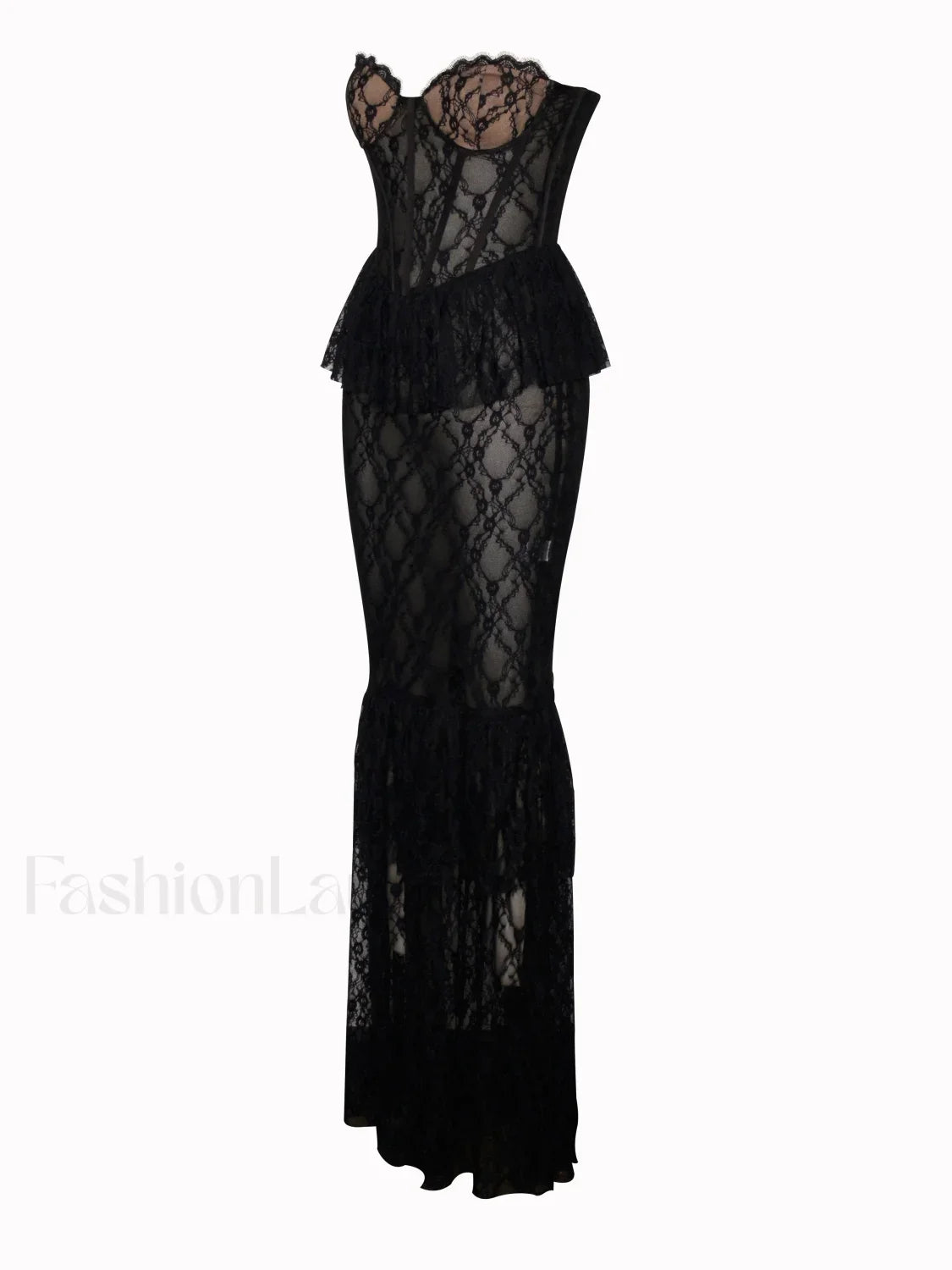 Quennell Black Lace Charming Corset Maxi Dress