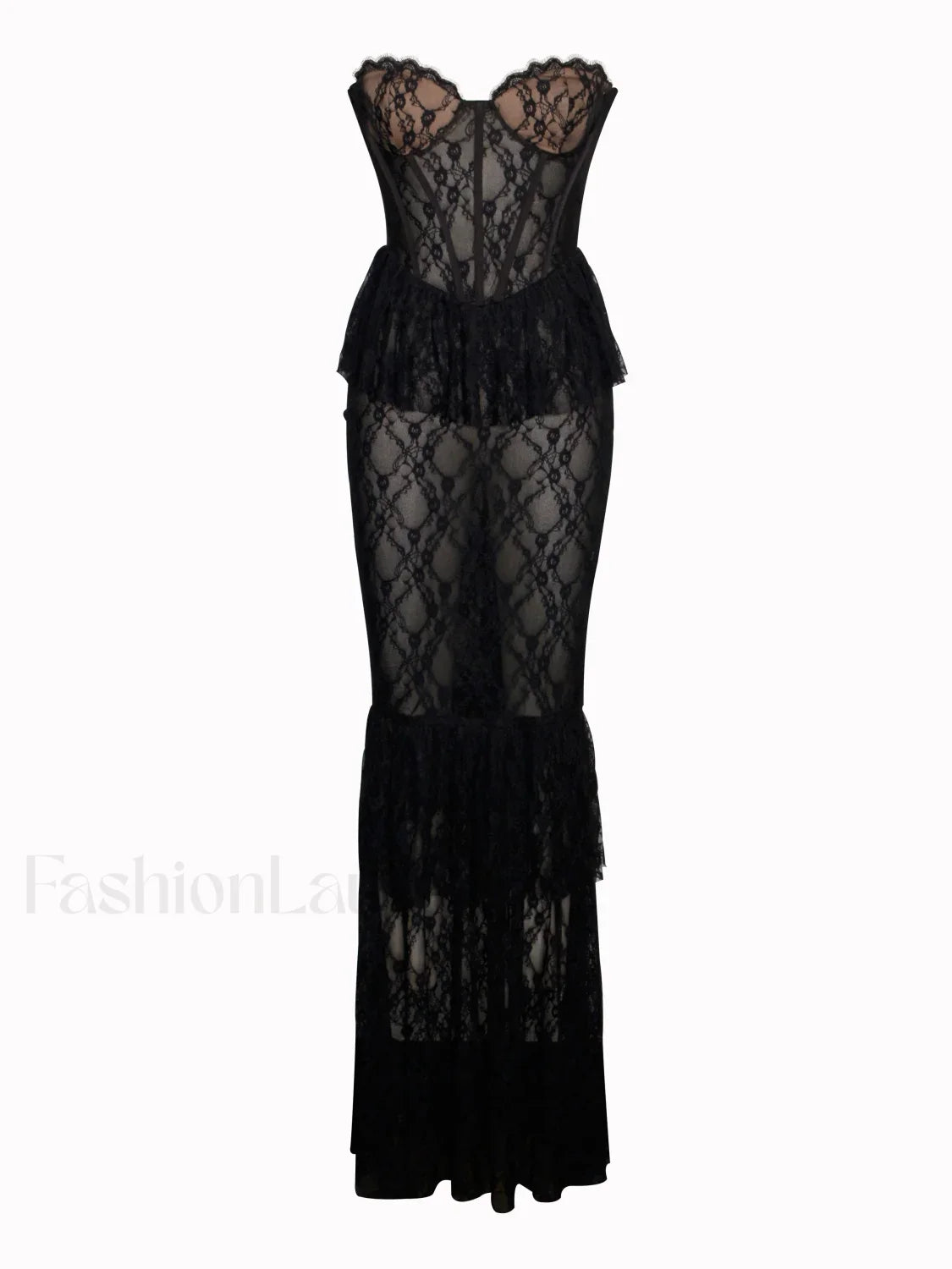 Quennell Black Lace Charming Corset Maxi Dress