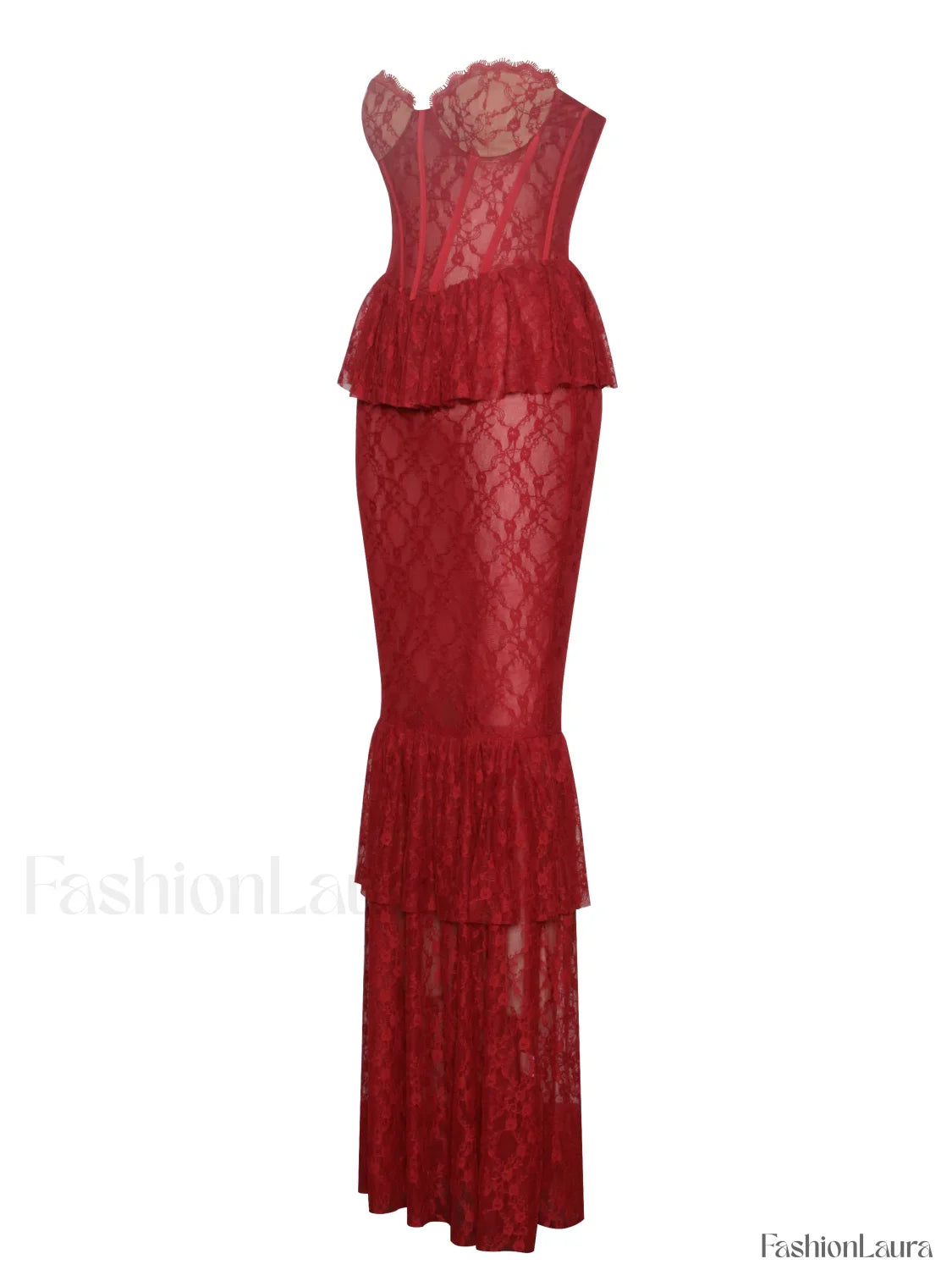 Quennell Burgundy Lace Charming Corset Maxi Dress