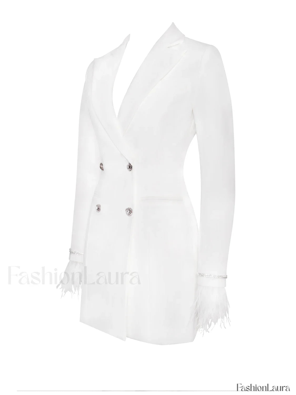Quilla White Feather Crystal Graceful Sleeve Backless Blazer Dress