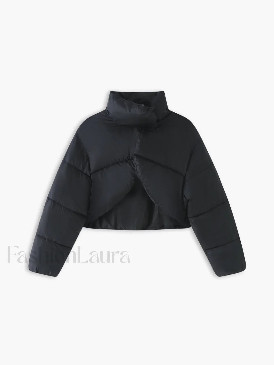 Quilted Puffer Mock Trendy Neck Crop Coat Black / S Winter Coats
