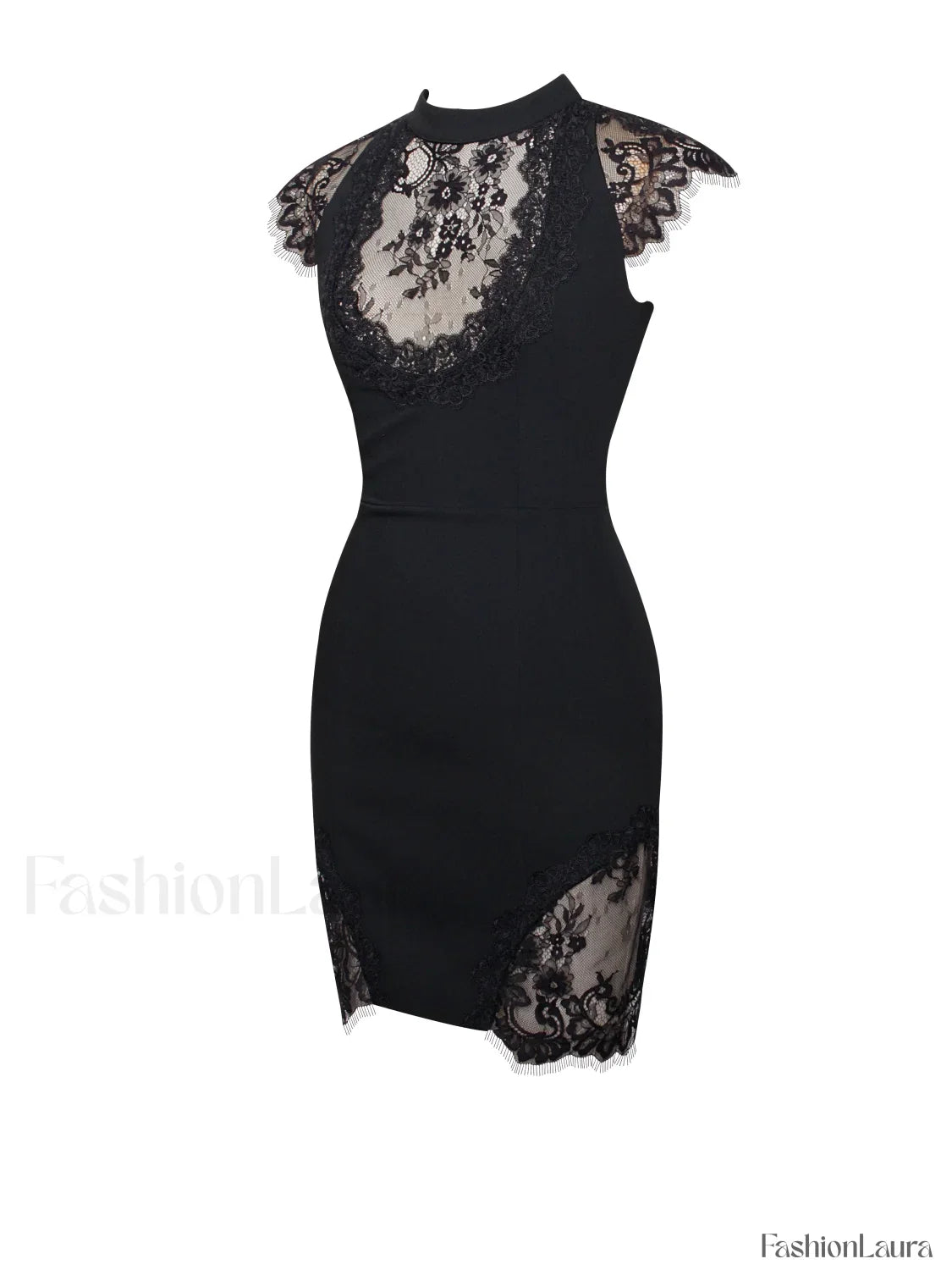 Quinella Black Lace Charming Crepe Backless Mini Dress