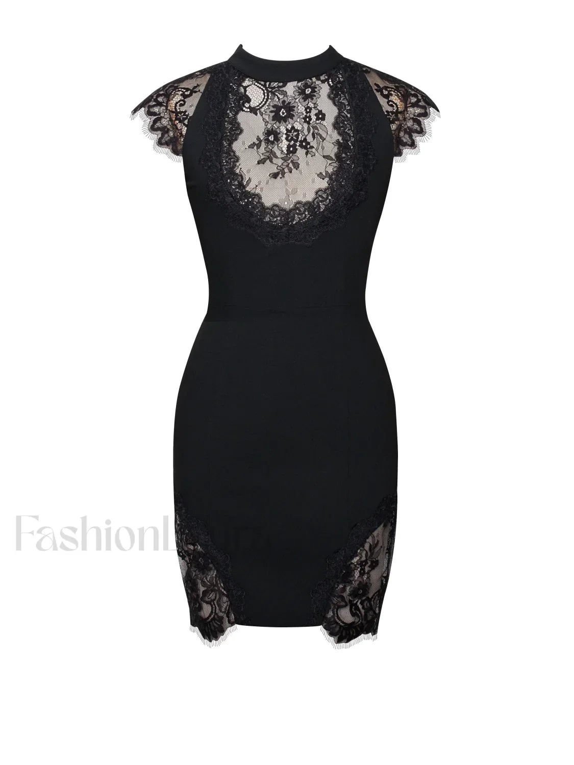 Quinella Black Lace Charming Crepe Backless Mini Dress