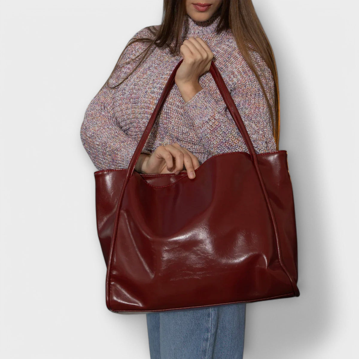 Slouchy Faux Leather Shoulder Tote Bag