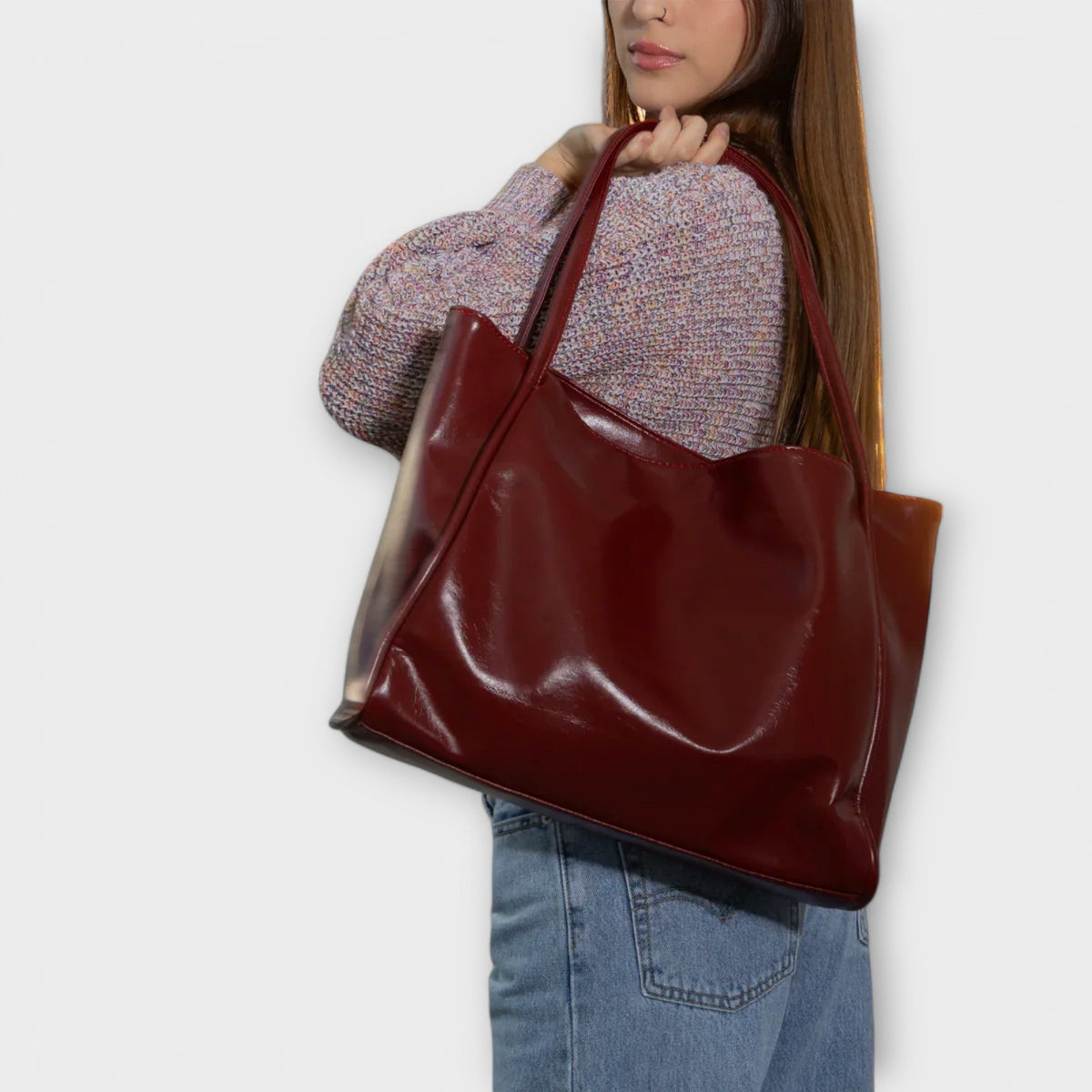 Slouchy Faux Leather Shoulder Tote Bag