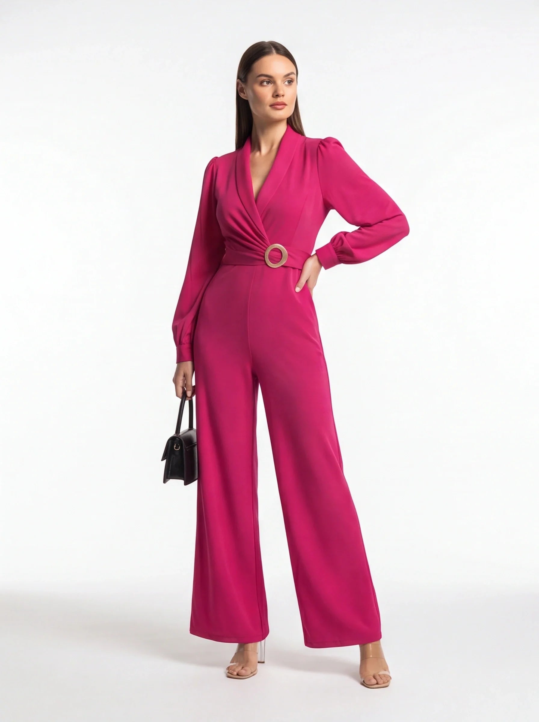 Elegant Wide-Leg Jumpsuit for Women with Pockets & Belted Waist - Jamota