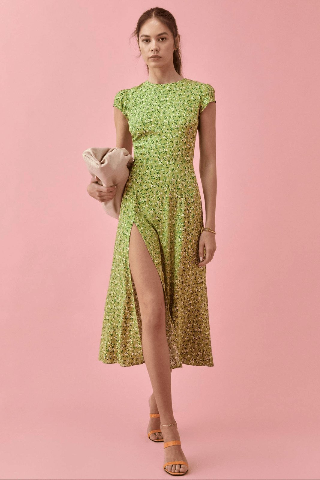 Floral Print Cap Sleeve High Split Bodycon Midi Summer Dress