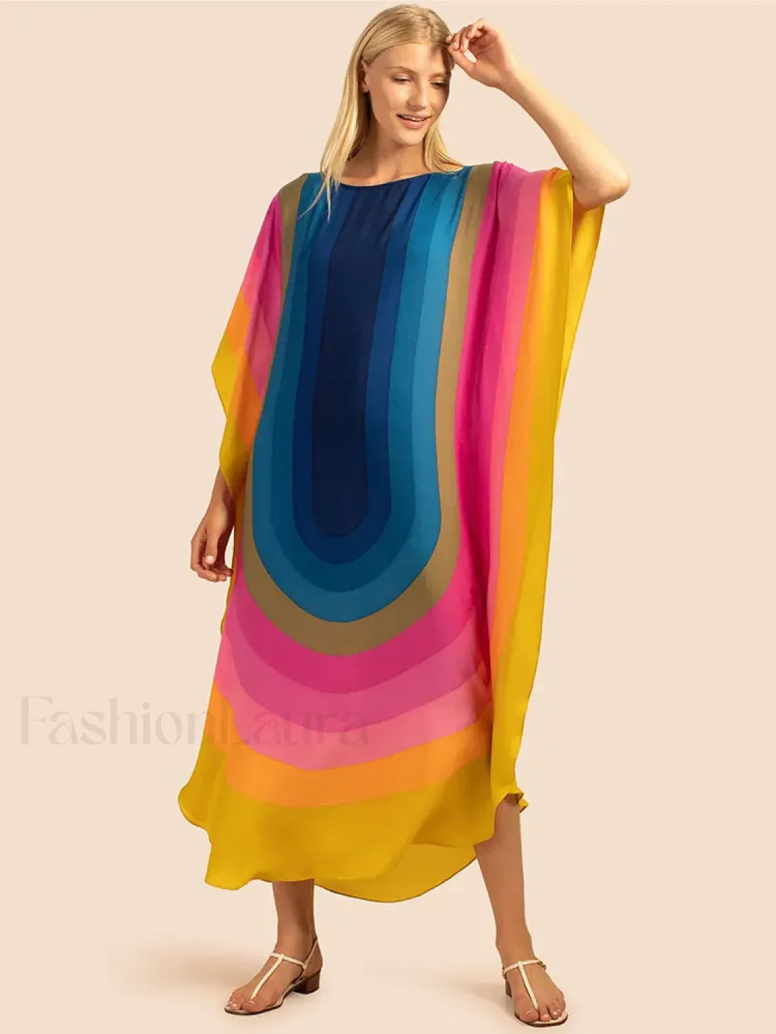 Rainbow Batwing Boho Maxi Cover Up