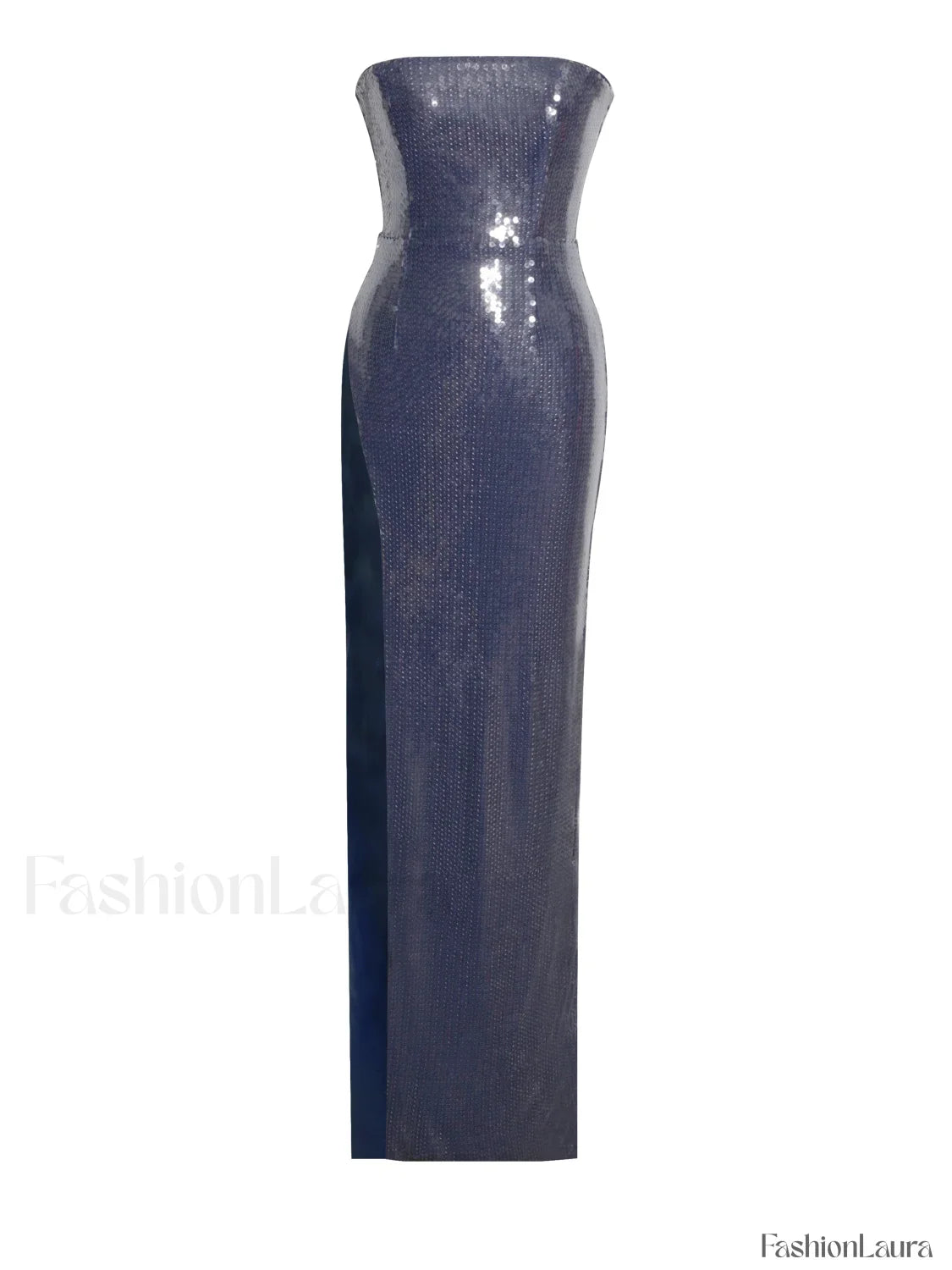 Ramona Navy Sequin Strapless Graceful High Slit Maxi Dress