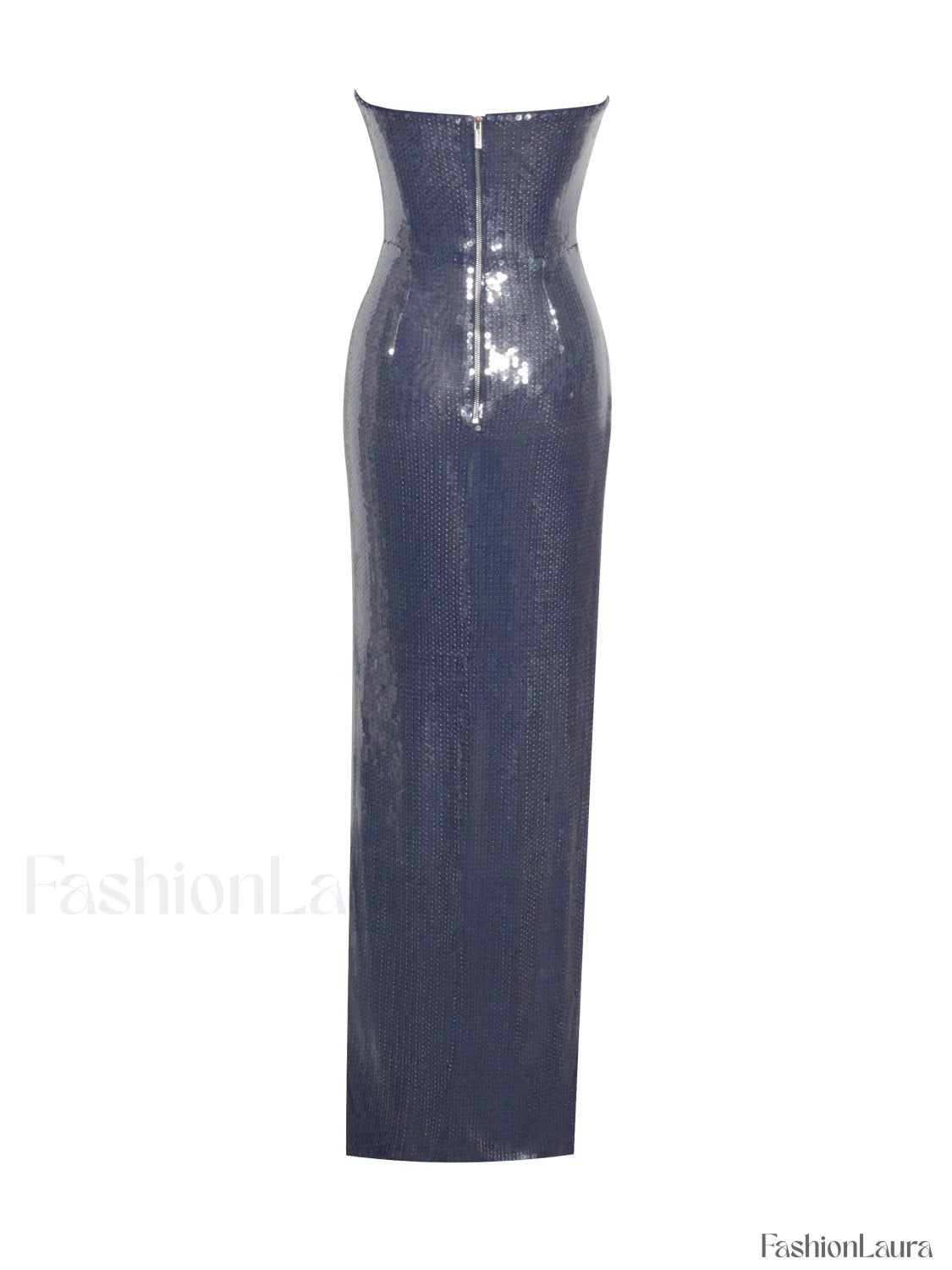 Ramona Navy Sequin Strapless Graceful High Slit Maxi Dress