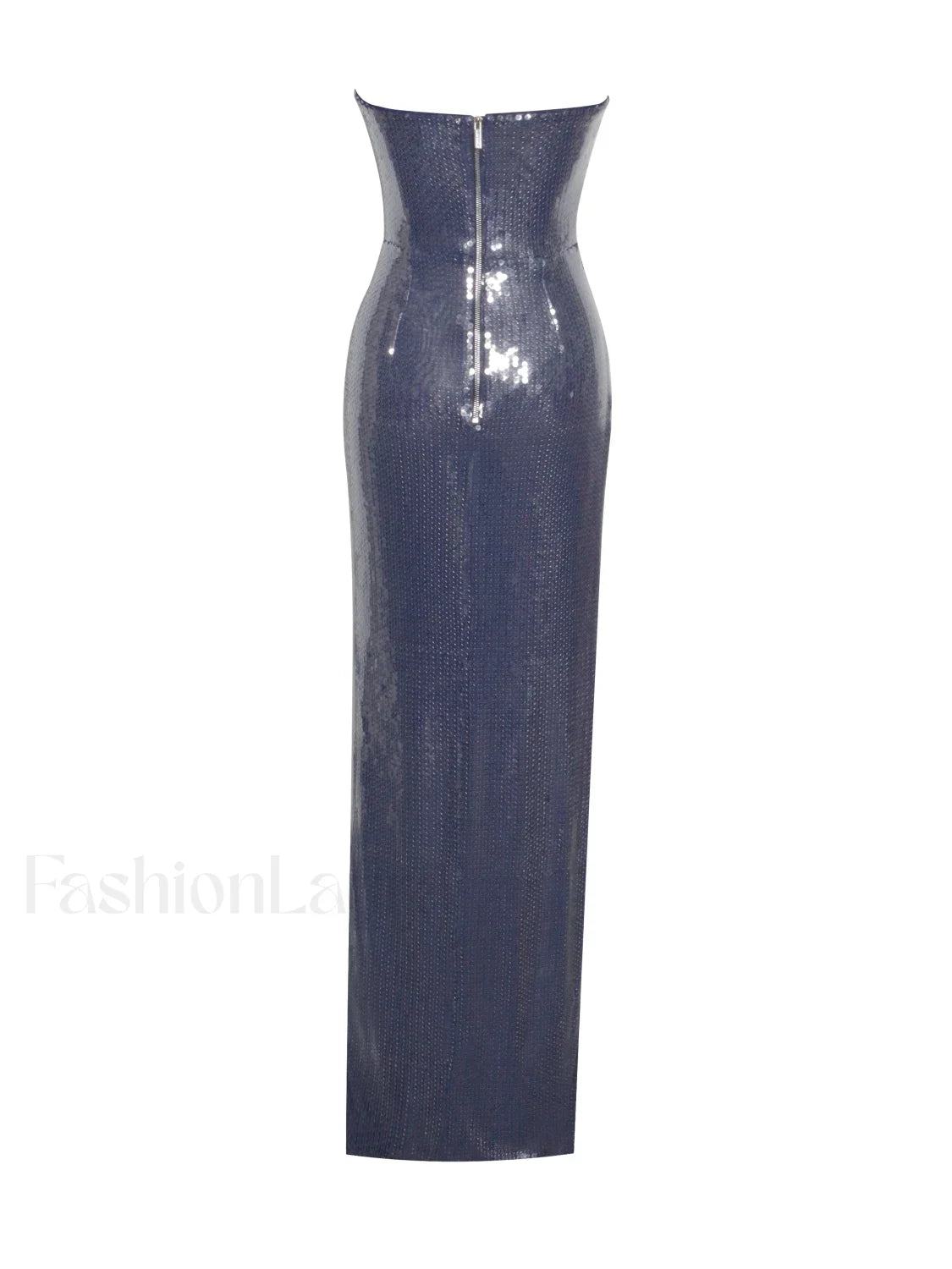 Ramona Navy Sequin Strapless Graceful High Slit Maxi Dress