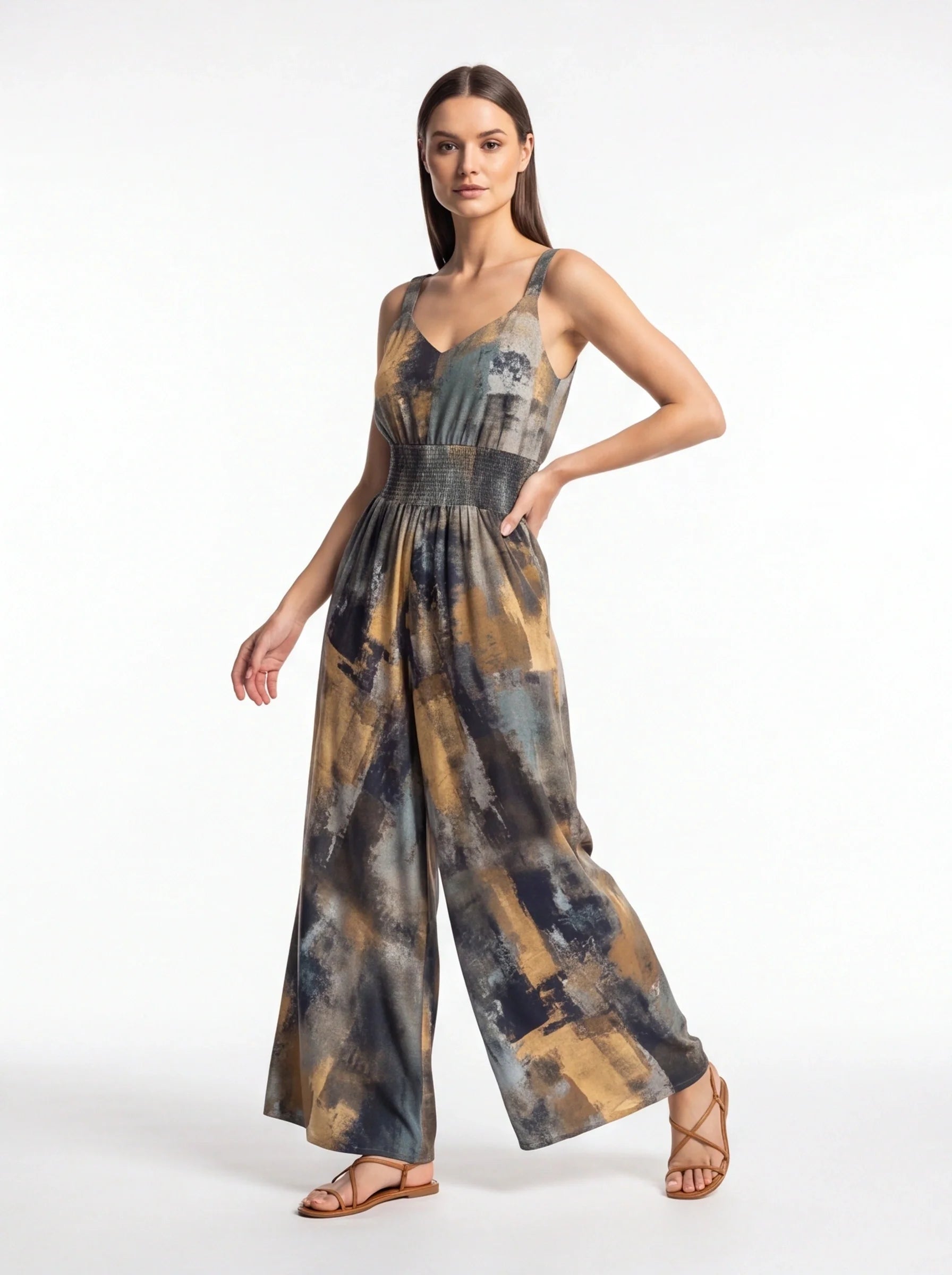 Stylish Wide-Leg Jumpsuit with Pockets and Adjustable Straps - Jamota