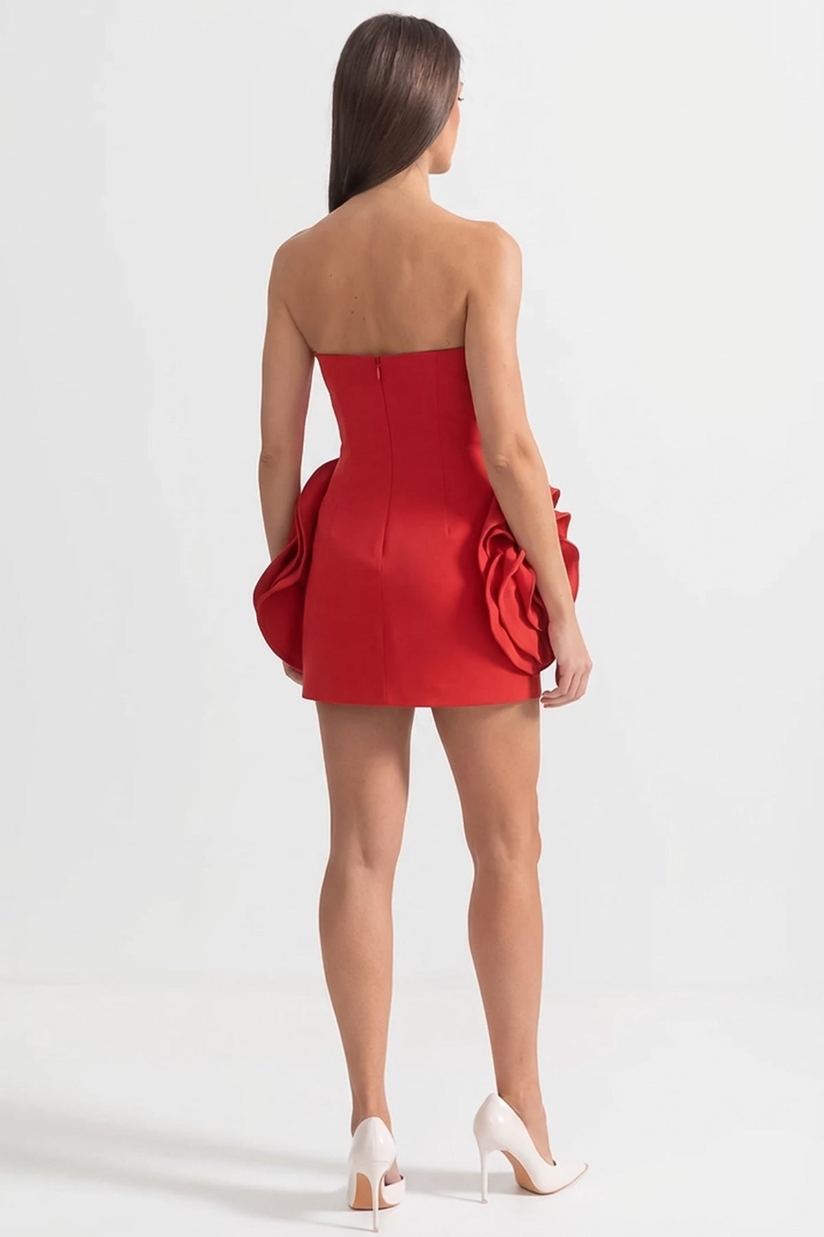Strapless Oversized 3D Rose Applique Bodycon Mini Dress 5