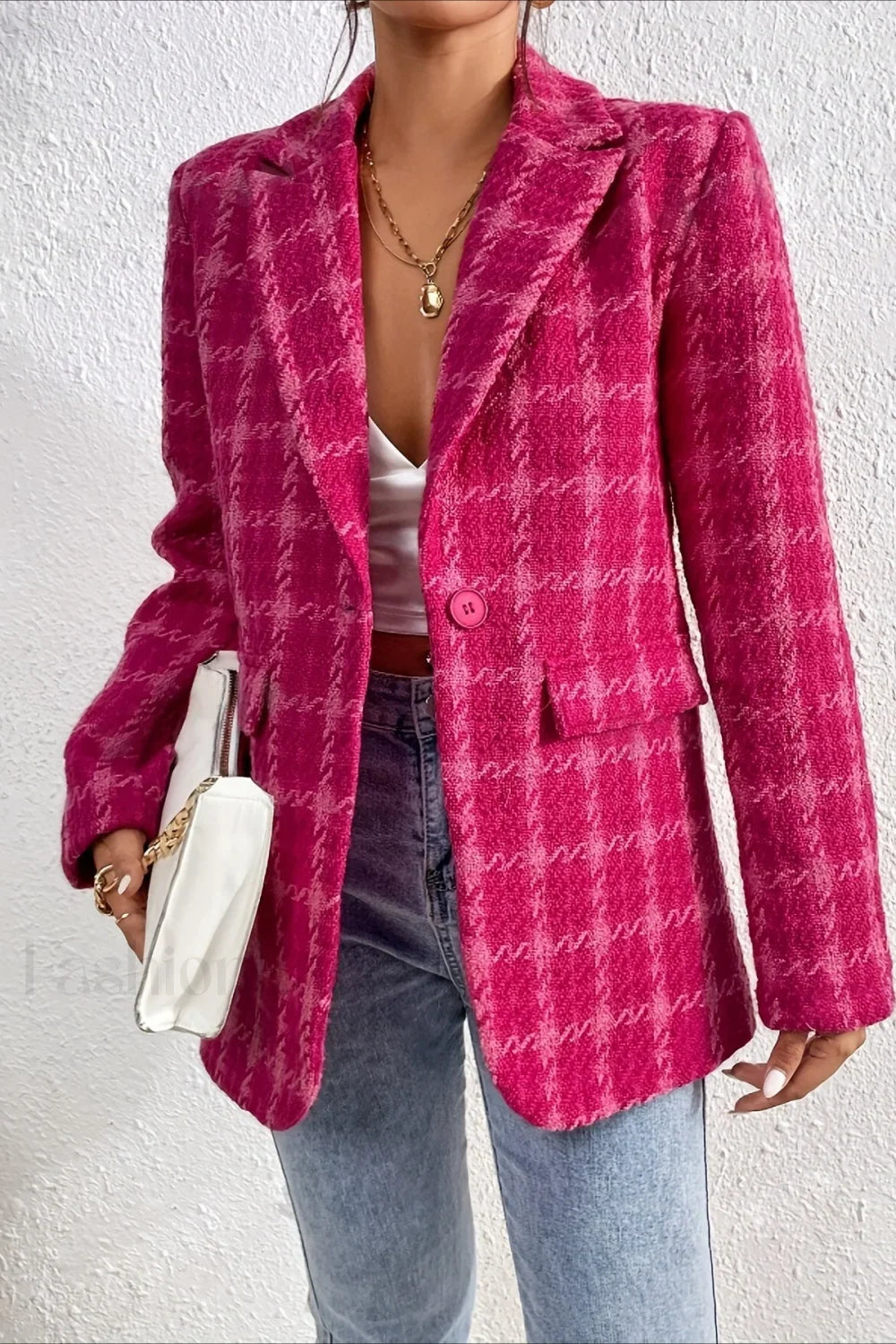 Red Plaid Elegant Blazer Coat