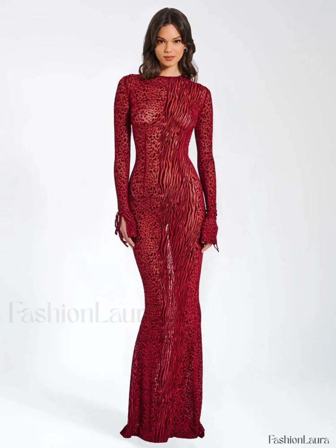 Red Striped Print Long Flare Christmas Party Dress