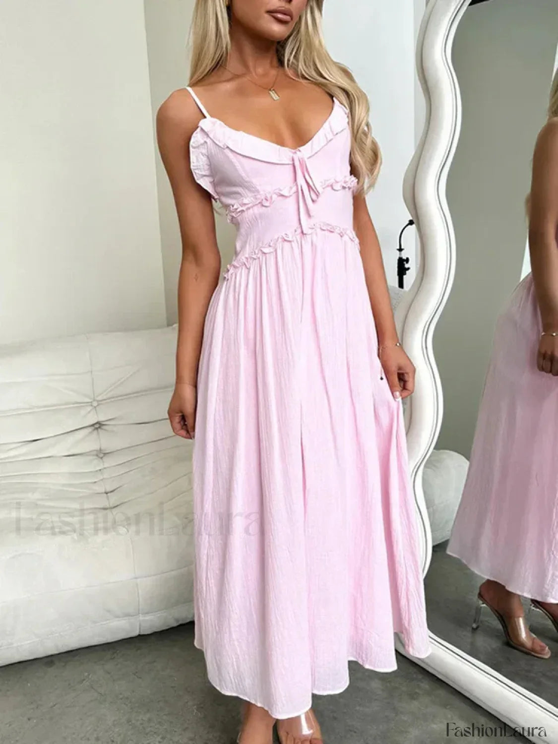 Red V-Neck Camisole Midi Dress