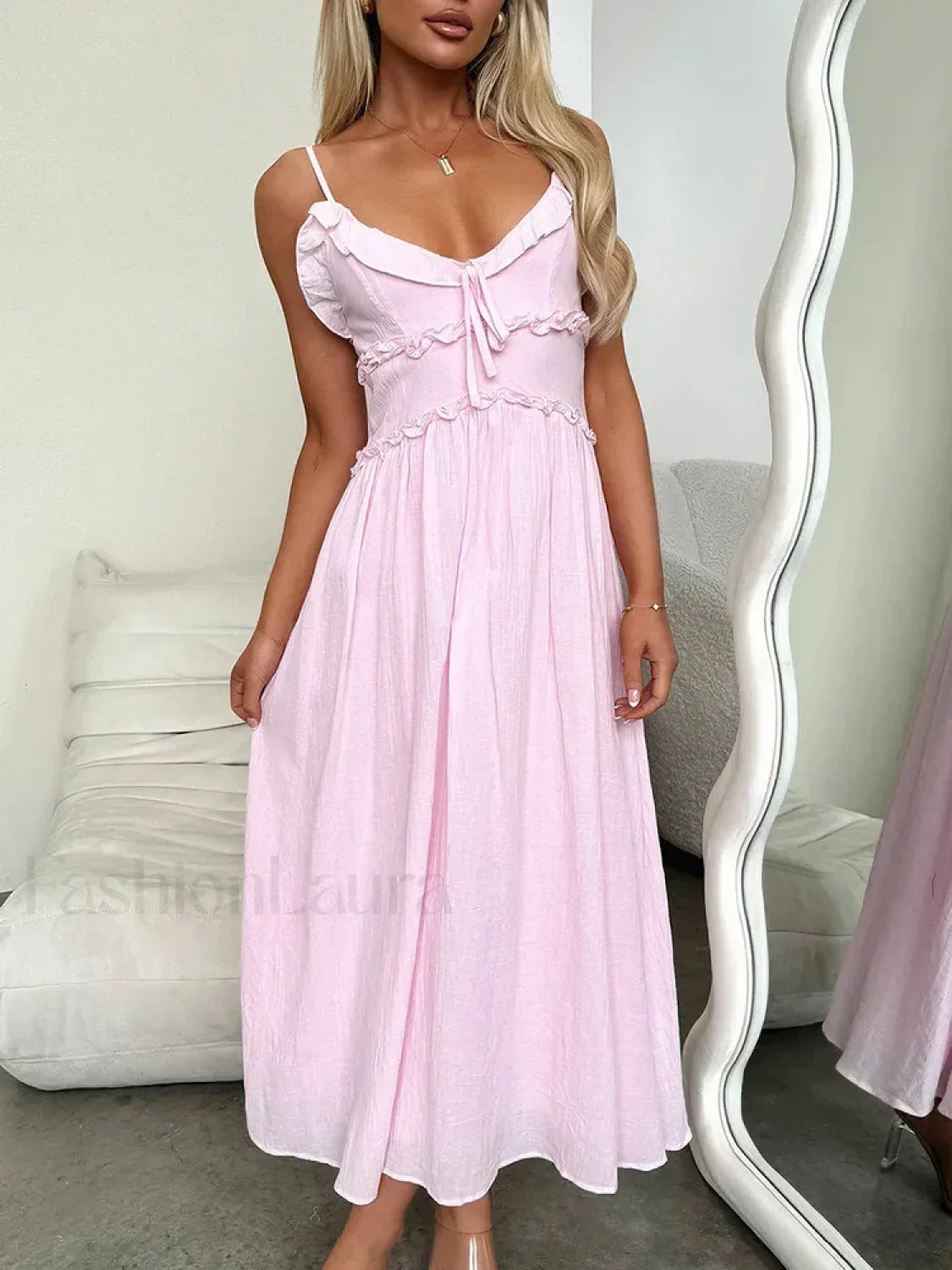 Red V-Neck Camisole Midi Dress