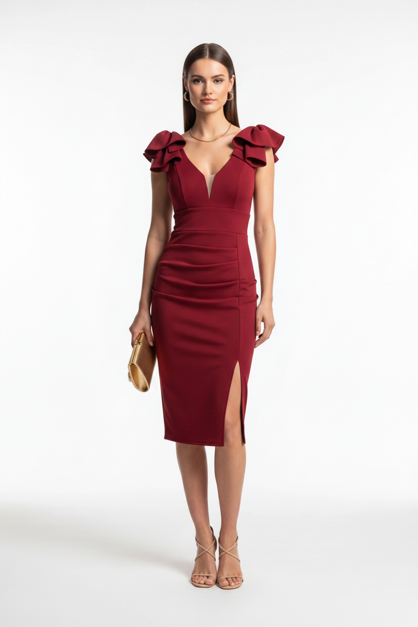 Chic Elegant Midi Cocktail Dress with Sleeveless Design and Flattering