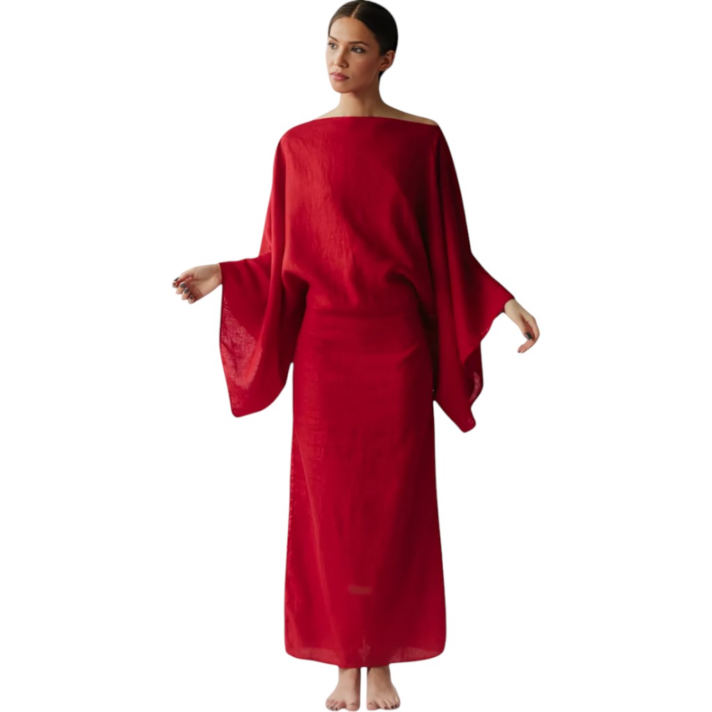 Kamilia - Kimono Dress with Belt Red
