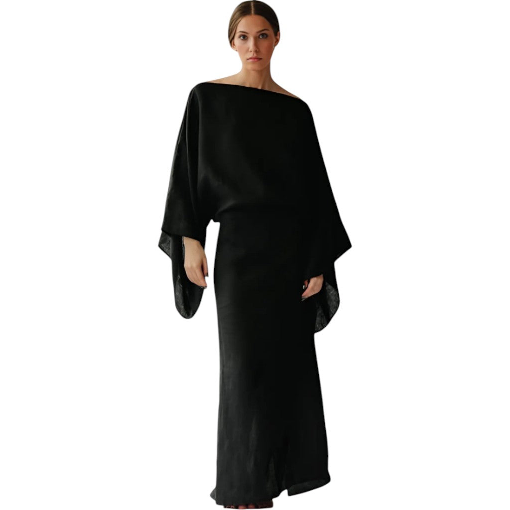 Kamilia - Kimono Dress with Belt Black