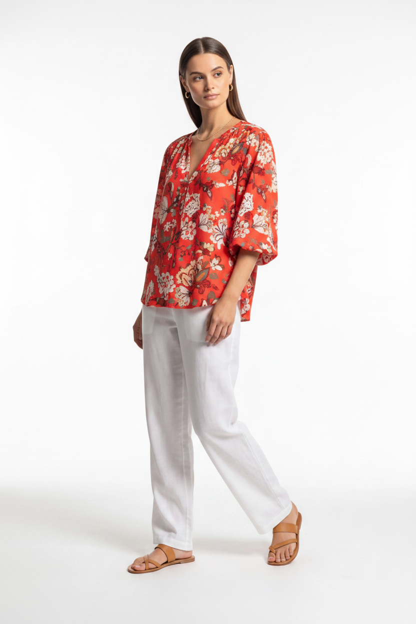 Floral Print Casual Blouse with Soft Fabric and Relaxed Fit