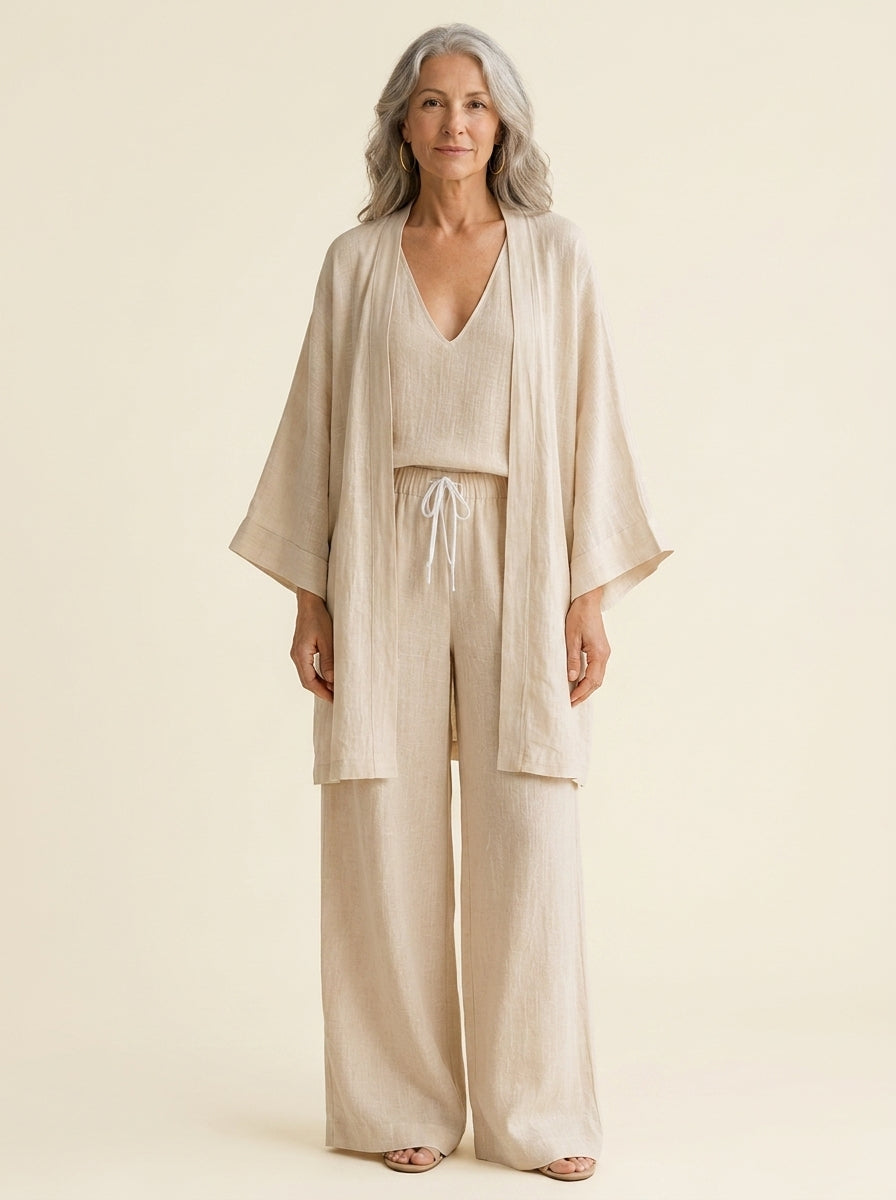 Elena | V-Neck Three-Piece Wide-Leg Pants Set