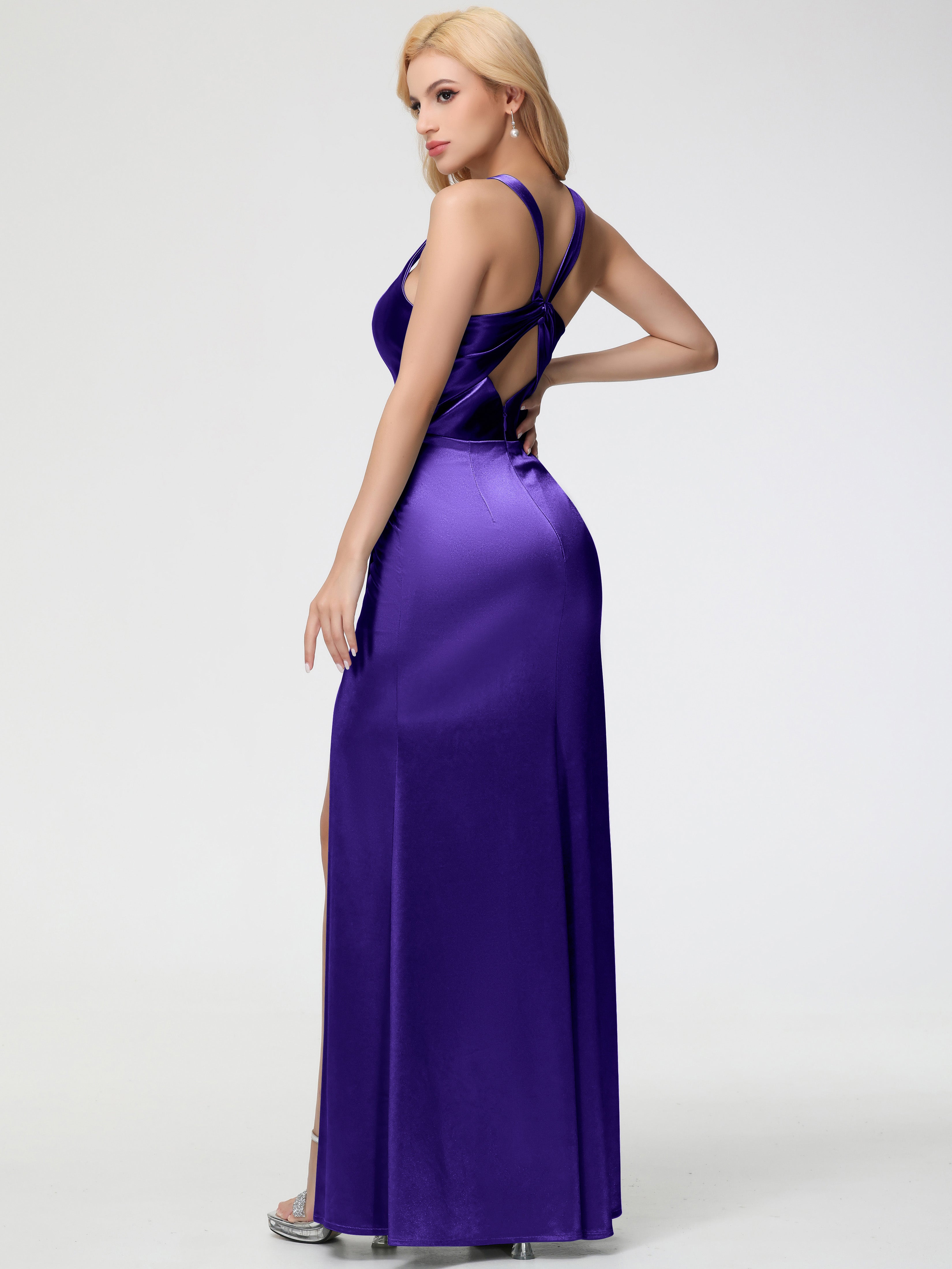 Regency Formal Dresses Straps Ruched Floor Length Sheath Formal Dress With Slit