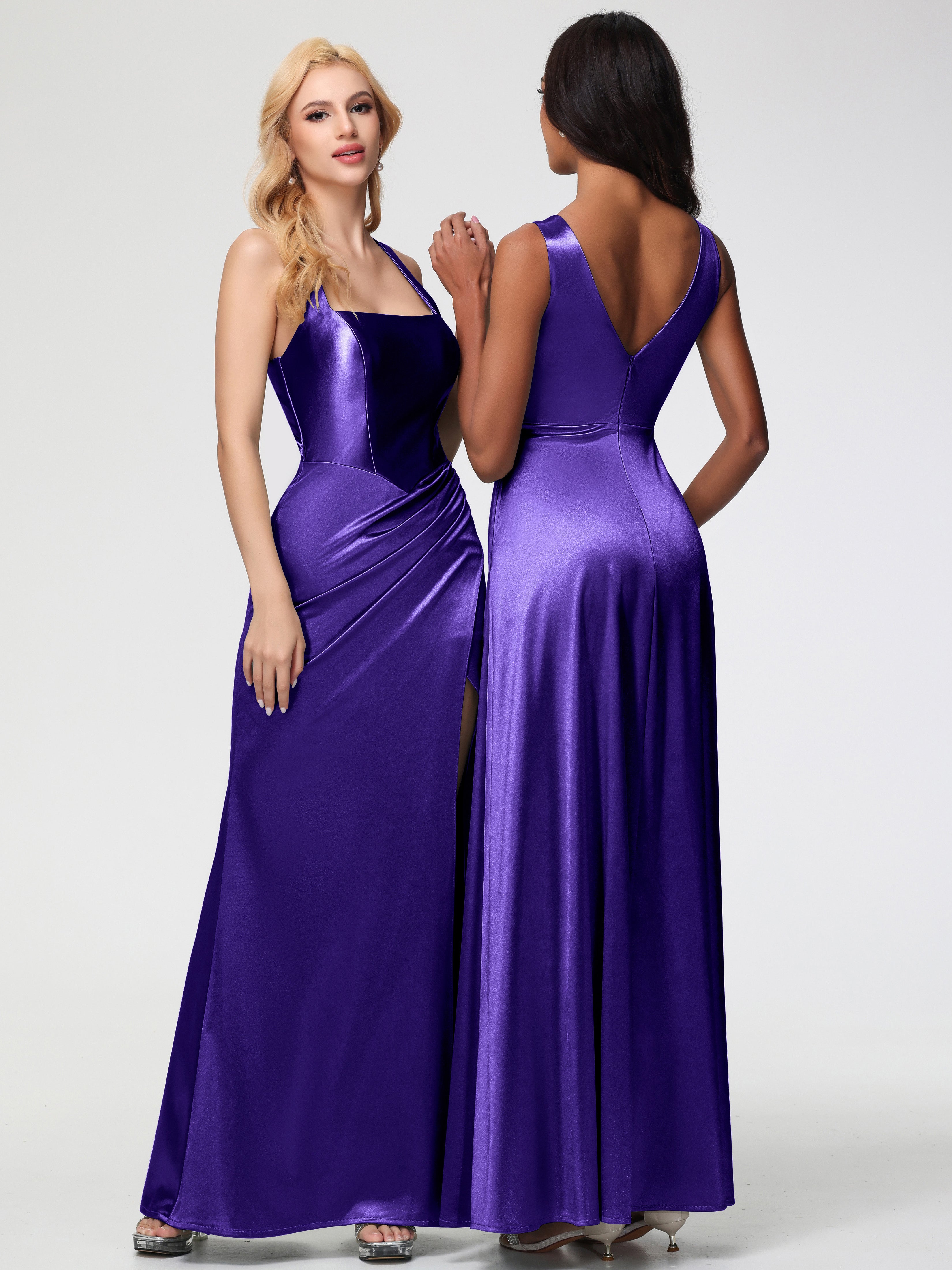 Regency Formal Dresses Straps Ruched Floor Length Sheath Formal Dress With Slit