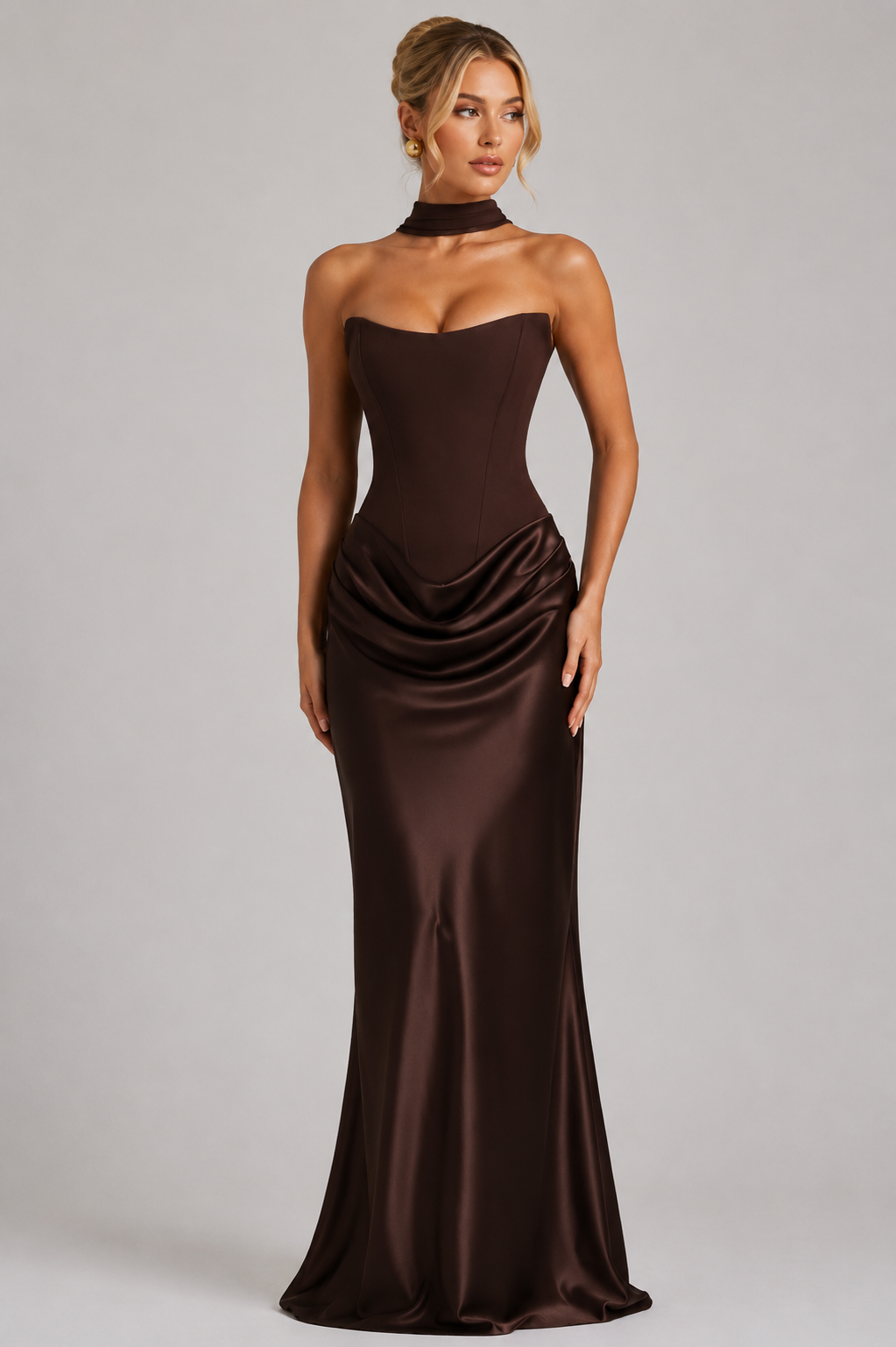 Strapless Corset Satin Ruched Mermaid Maxi Gown