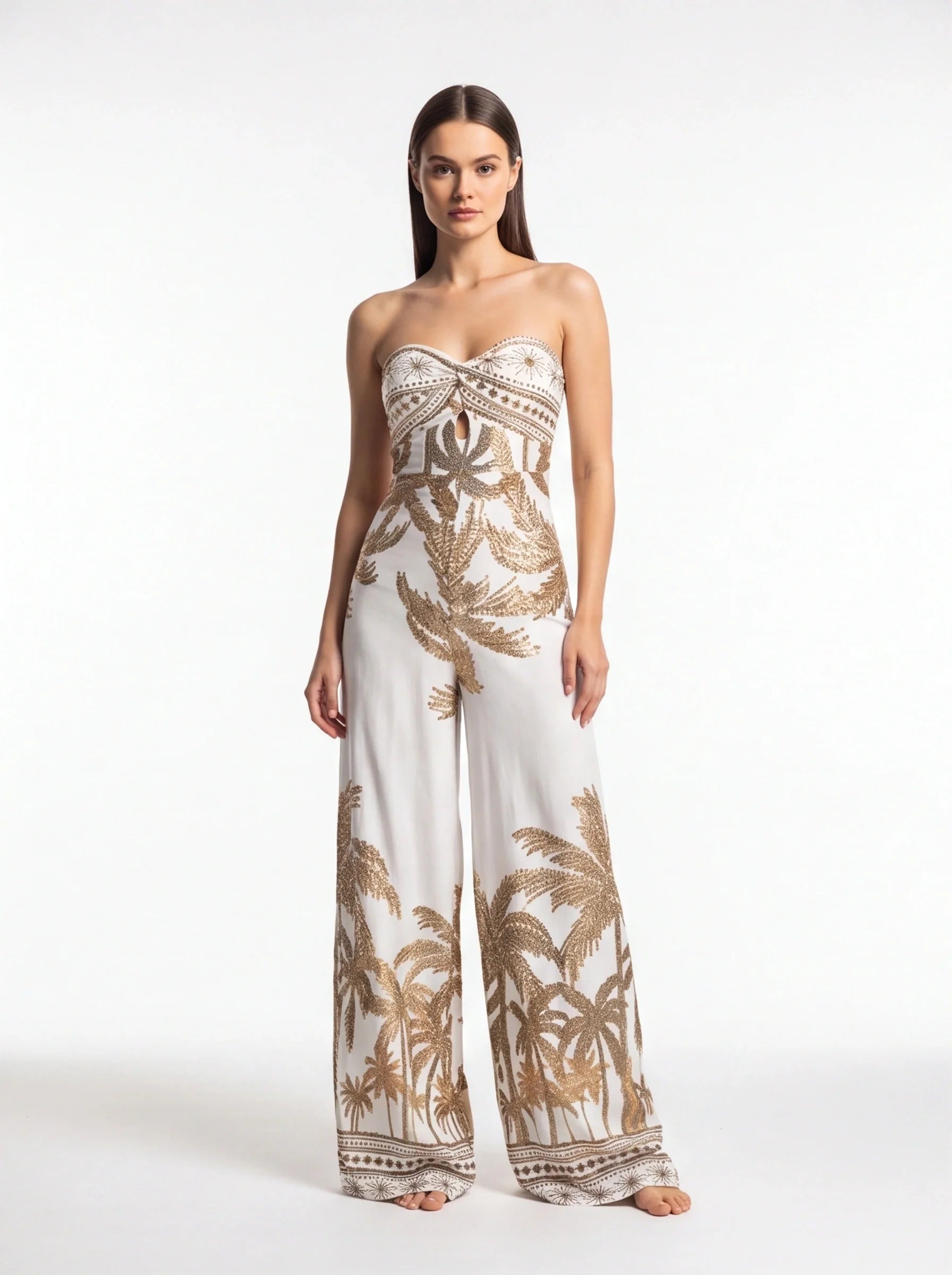 Stylish Tropical Casual Jumpsuit with Adjustable Straps & Pockets