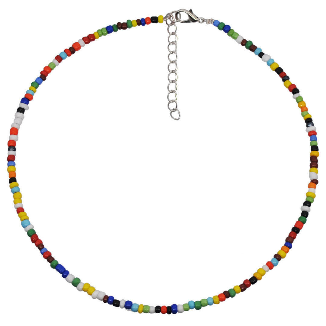 Resort Enamel Mixed Color Beaded Choker Necklace - Multicolor