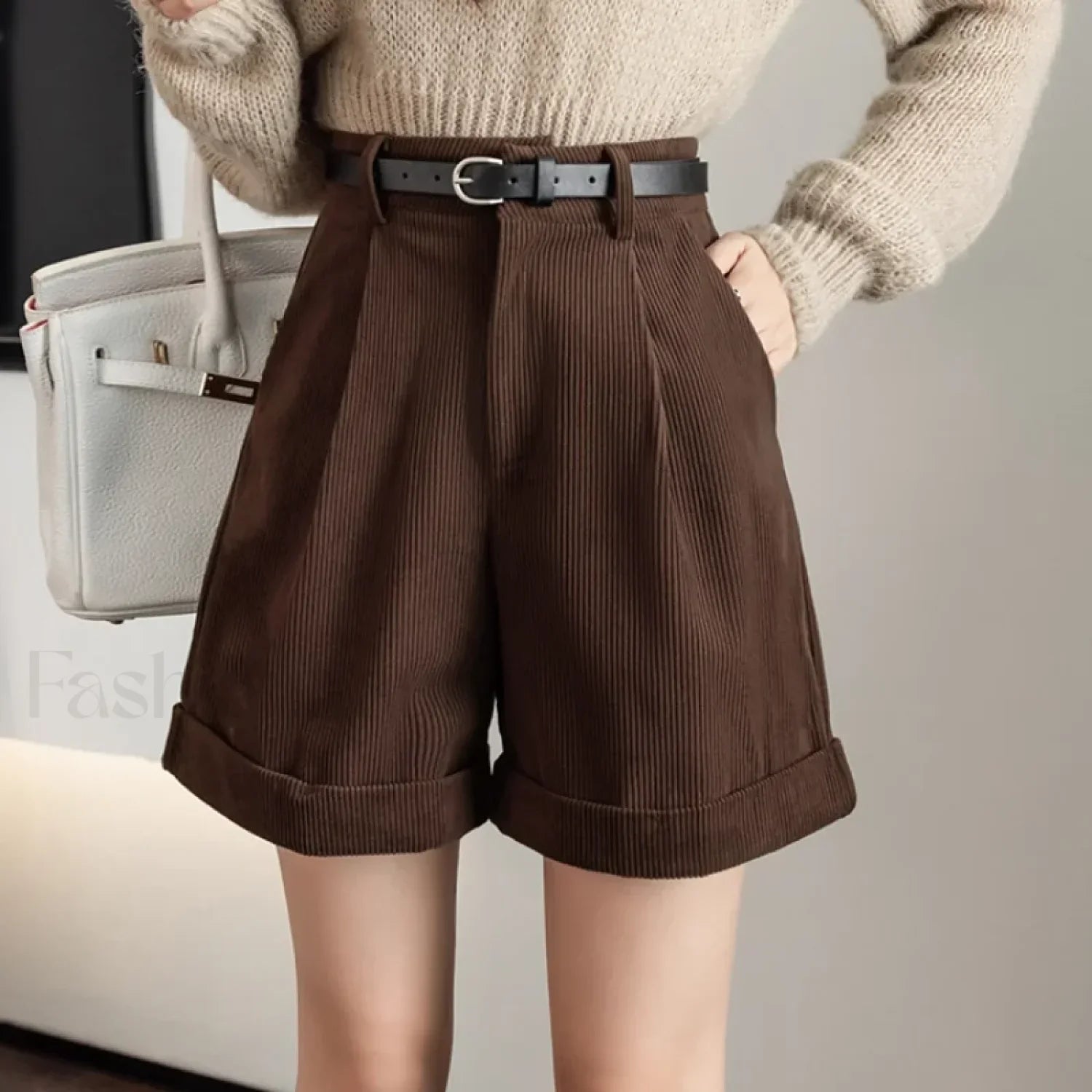 Retro Corduroy Boyfriend Style Female Shorts
