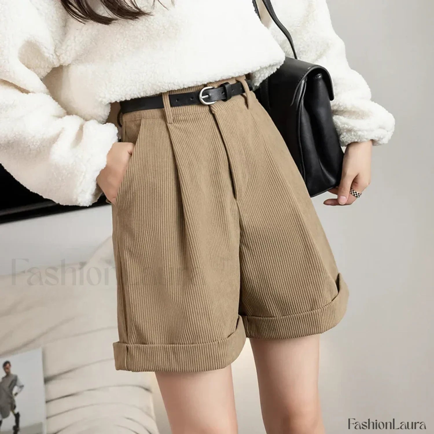 Retro Corduroy Boyfriend Style Female Shorts
