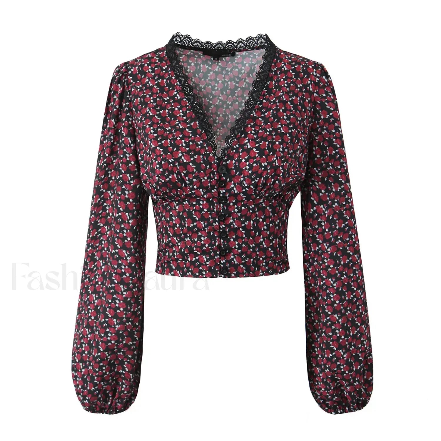 Retro Flower Print Slim Sexy Cropped Blouse
