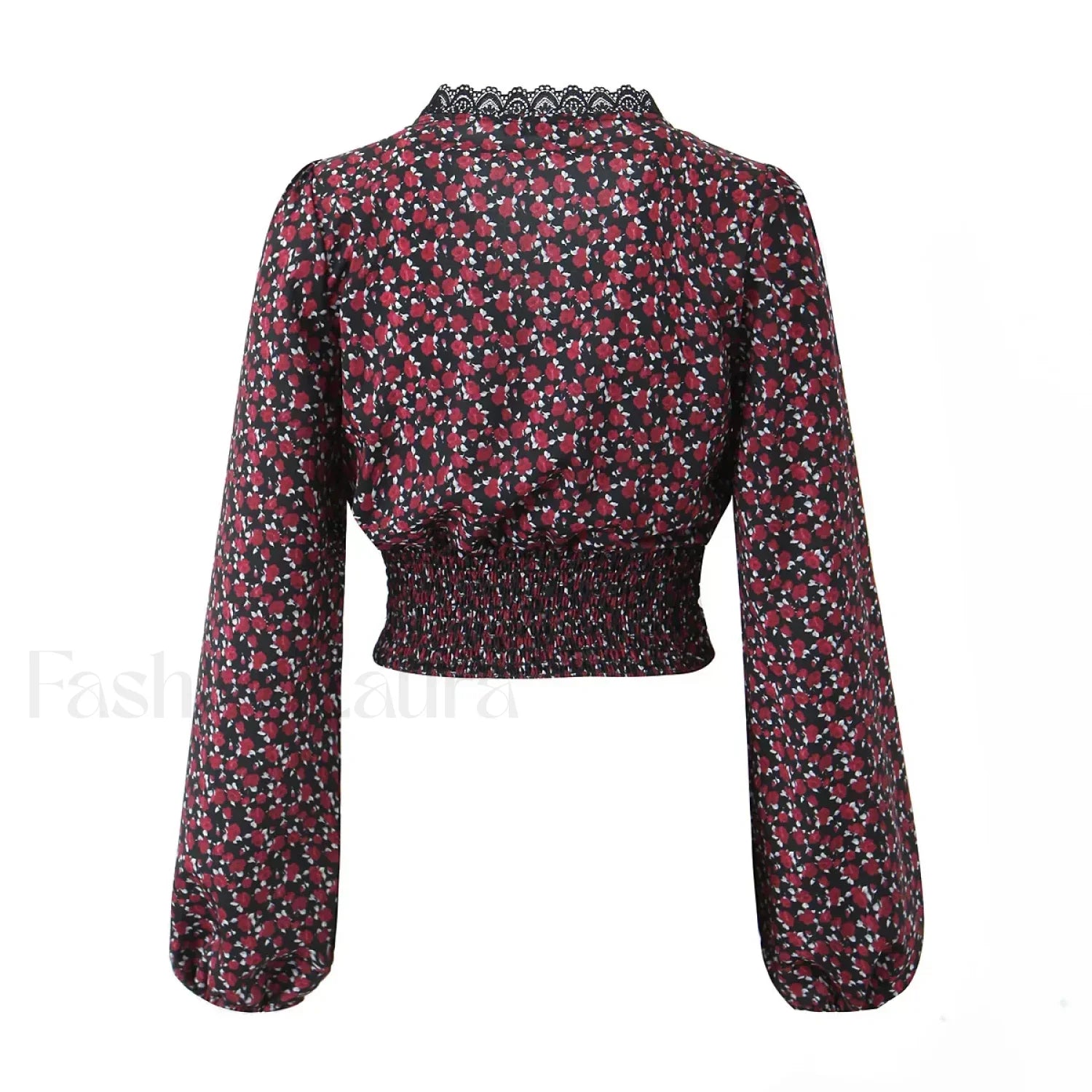 Retro Flower Print Slim Sexy Cropped Blouse