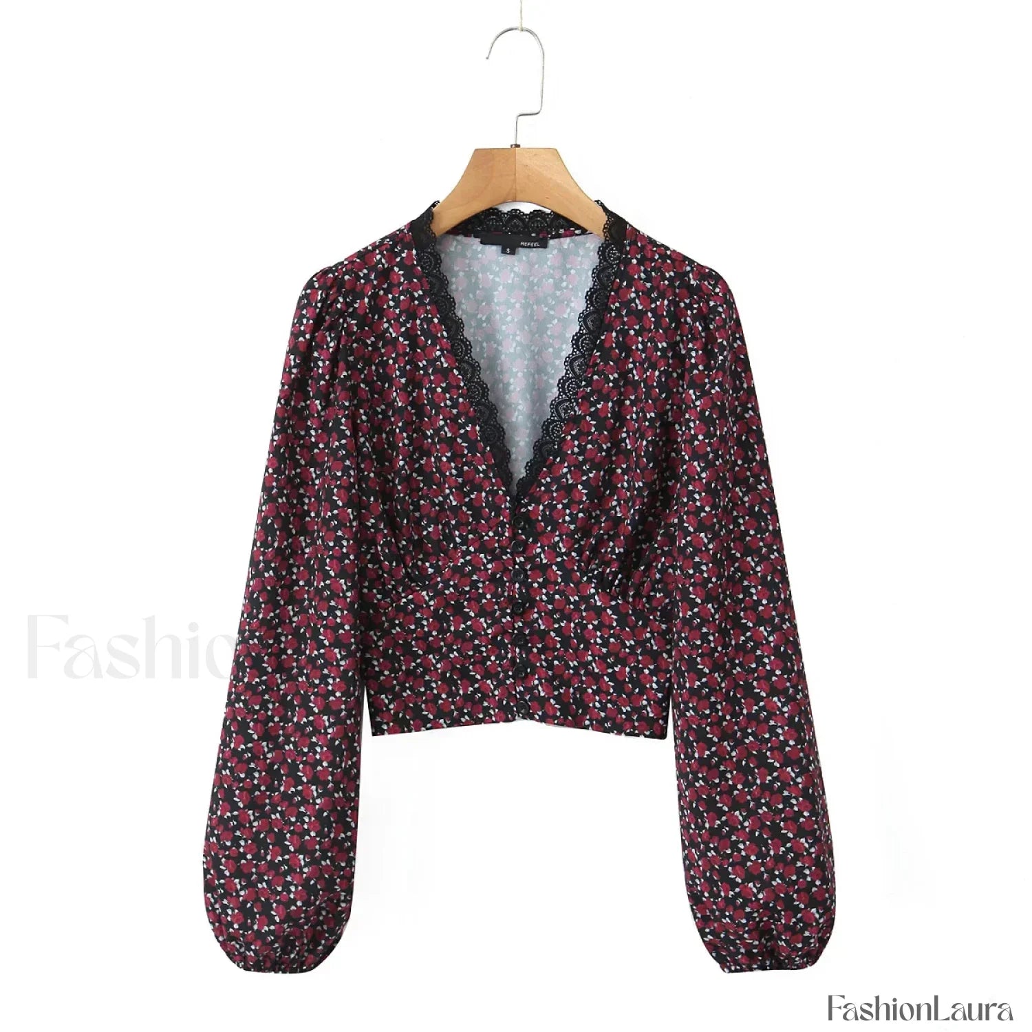 Retro Flower Print Slim Sexy Cropped Blouse