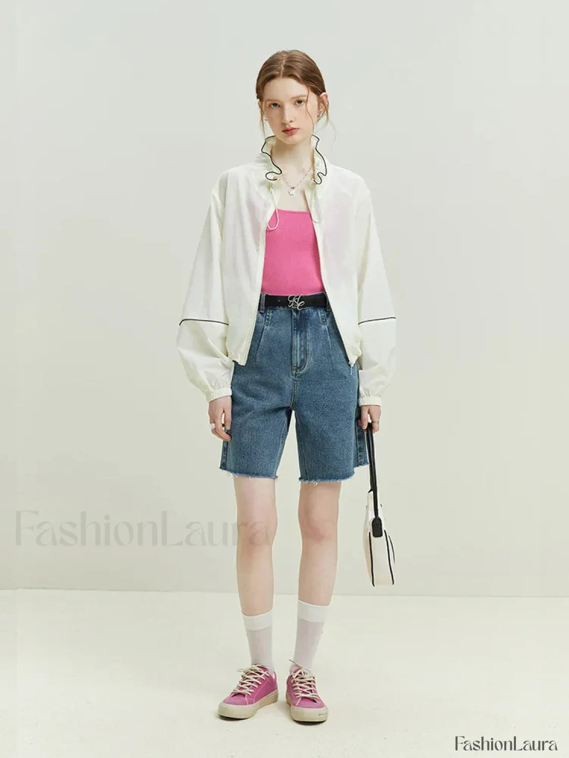 Retro Frayed-trimmed Denim Blue Cotton Shorts