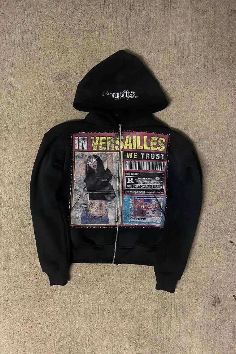 Retro Gothic Print Oversized Hoodie