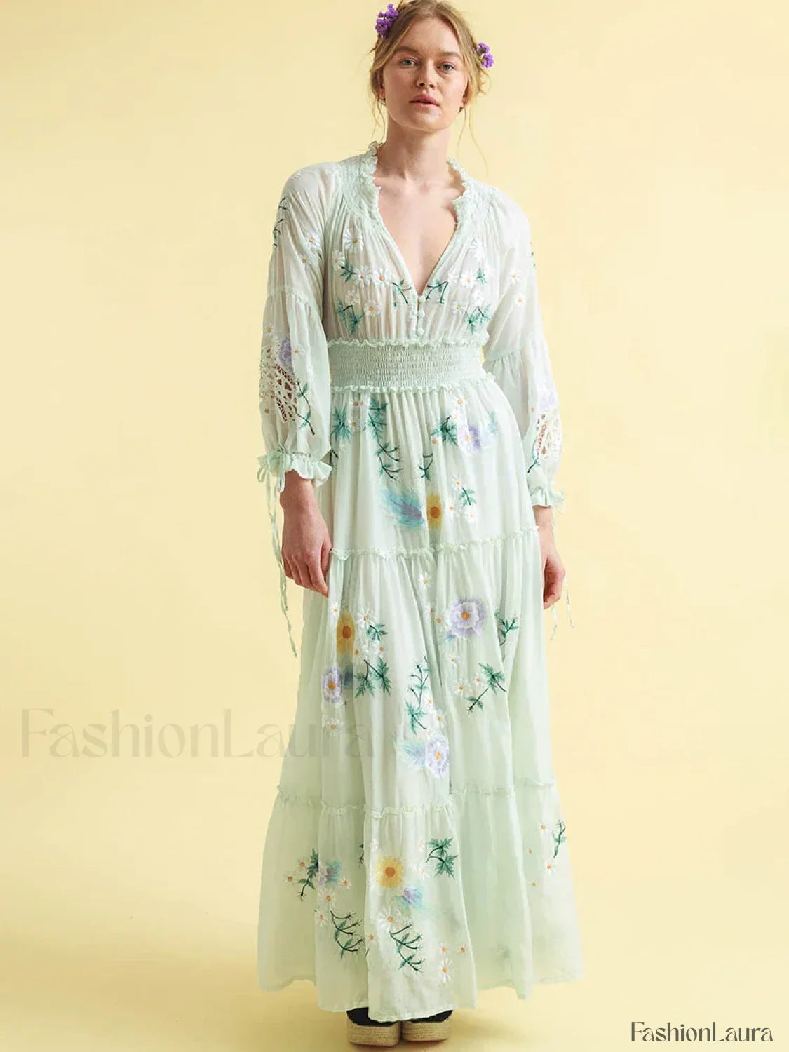 Retro V-Neck Elastic Boho Dress