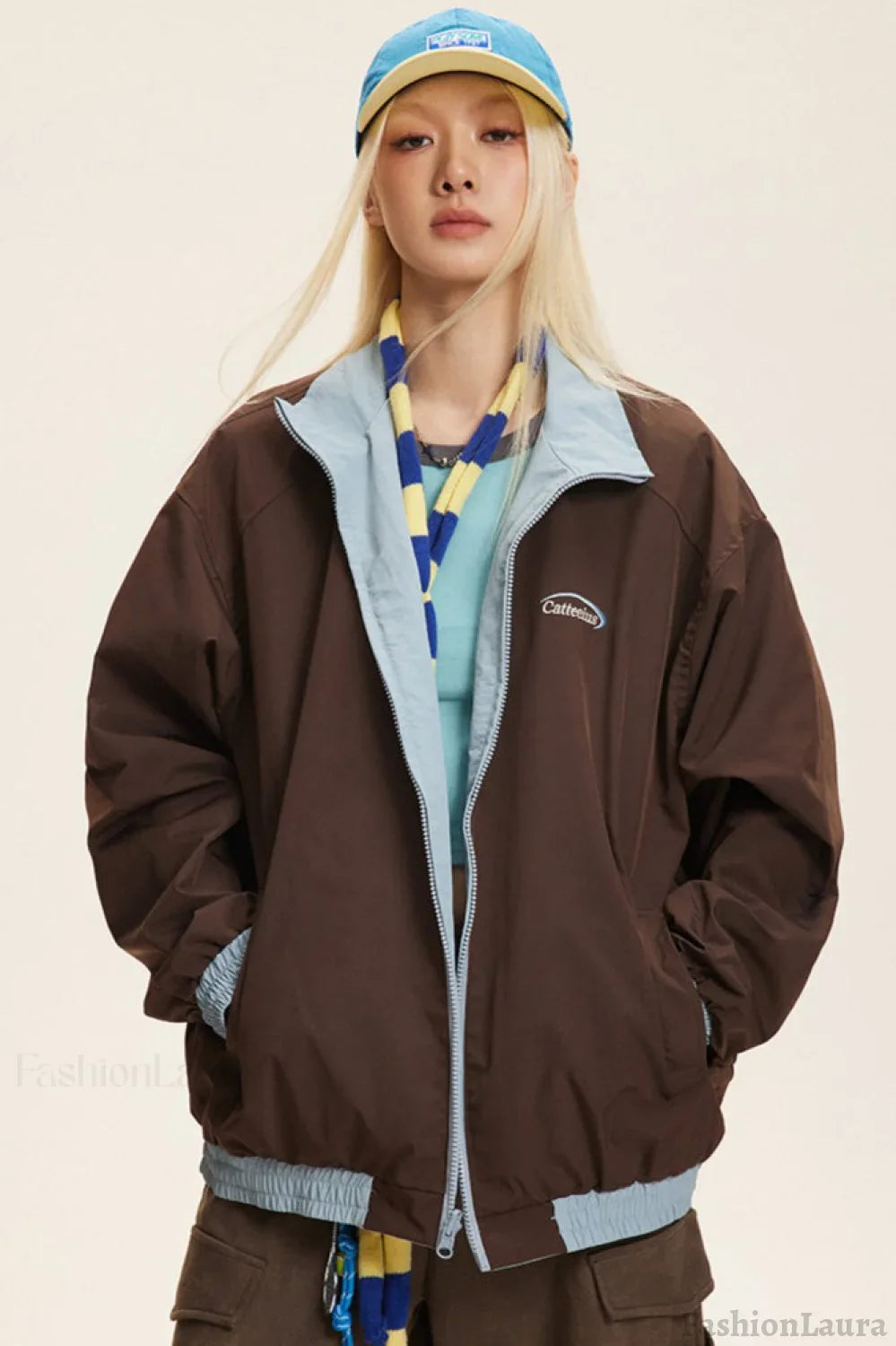 Reversible Stand Collar Colorblock Jacket