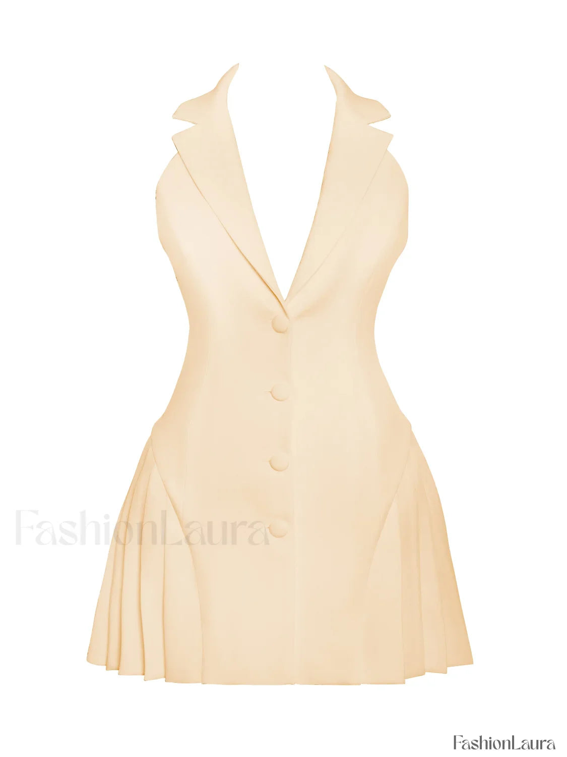Reyna Beige Backless Charming Pleated Mini Blazer Dress
