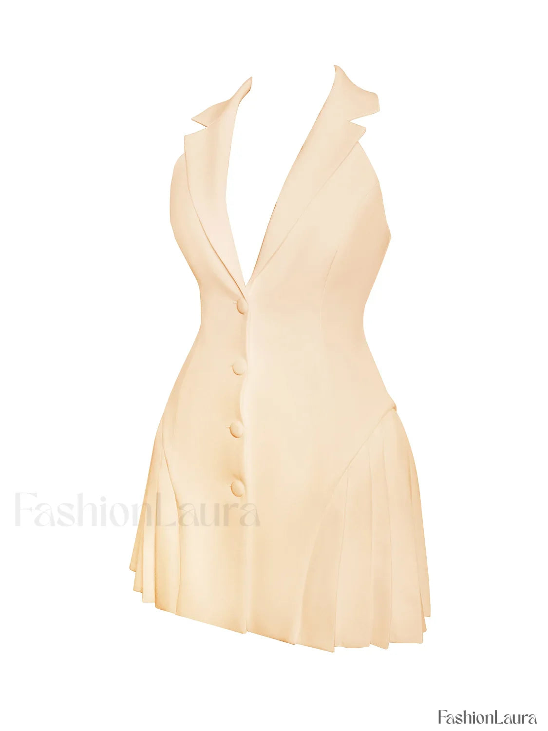 Reyna Beige Backless Charming Pleated Mini Blazer Dress