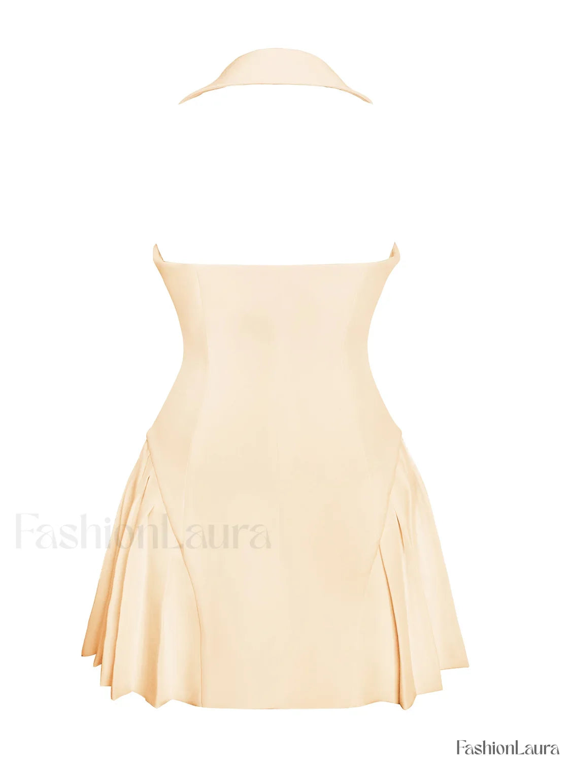 Reyna Beige Backless Charming Pleated Mini Blazer Dress