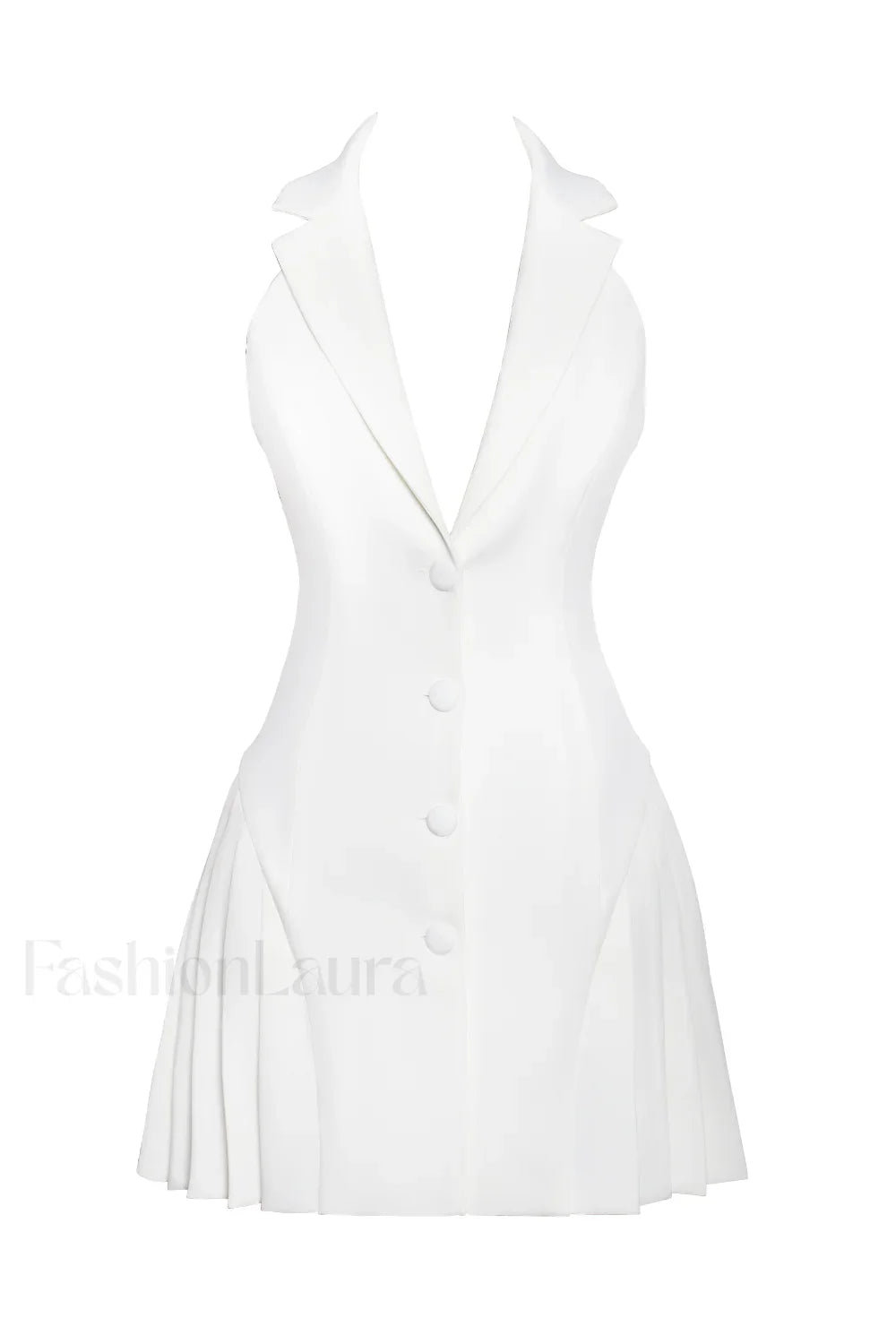 Reyna White Backless Charming Pleated Mini Blazer Dress