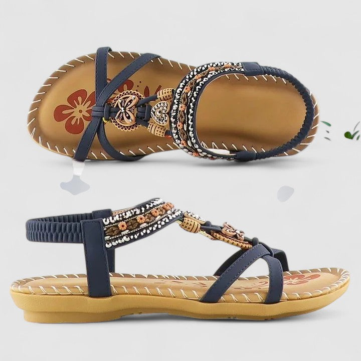 Beaded T-Strap Slingback Flat Sandals