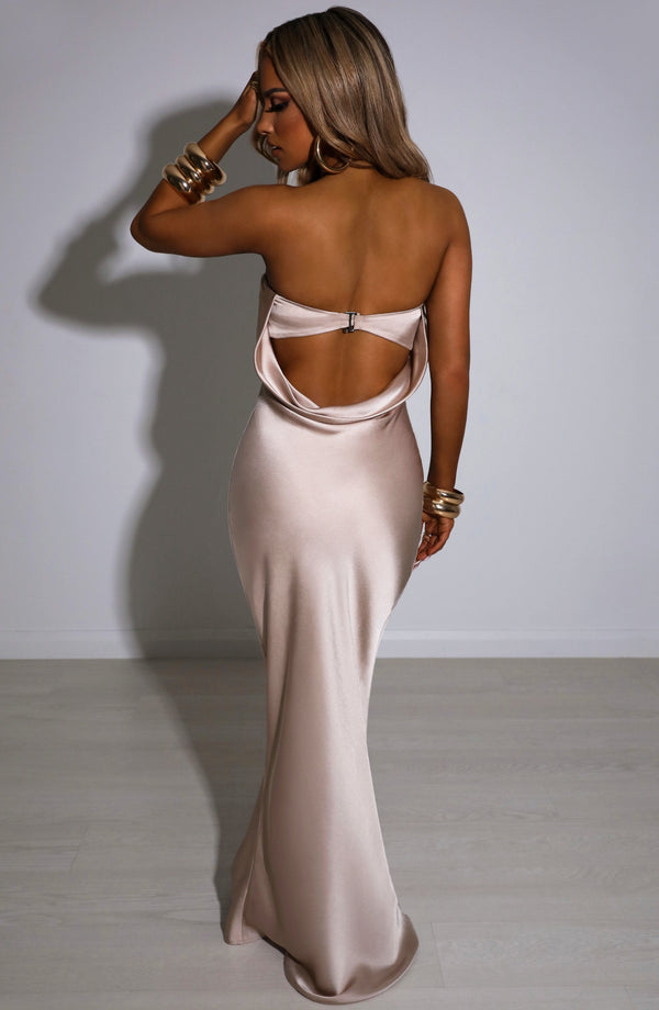 Satin Strapless Straight Neck Bias Cut Bodycon Maxi Dress 2
