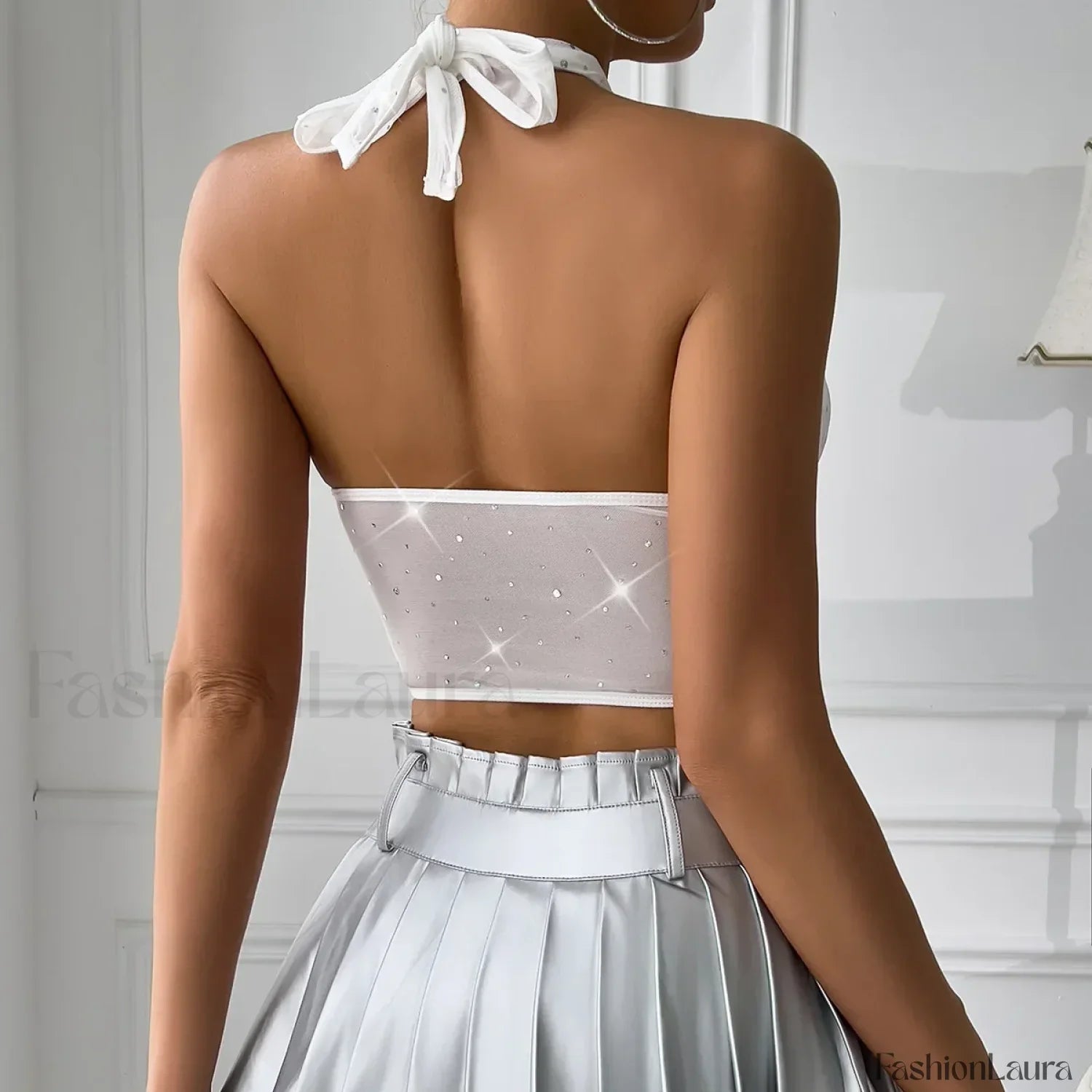 Rhinestone Mesh Corset Crop Top